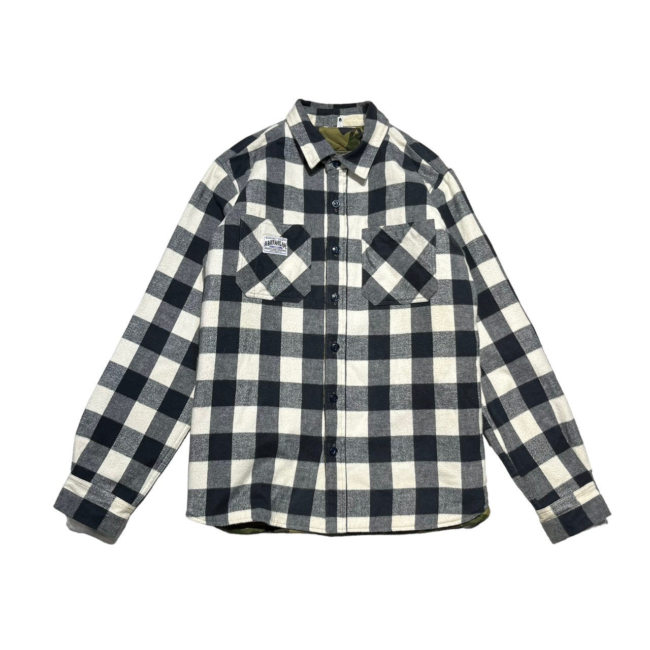 A BATHING APE(アベイシングエイプ) Block check flannel shirt with camouflage pattern inner padding カモフラ柄 インナー 中綿入り ブロックチェック ネルシャツ 001sh9801036 XXL ブラック×ホワイト