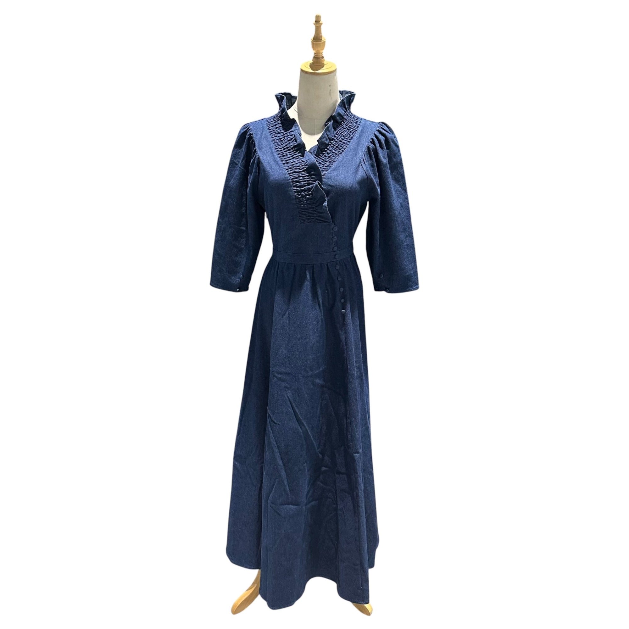 AMRI(アメリ) SHIRRING COLLAR DENIM DRESS シャーリング カラー  デニム ワンピース 02210560180 M インディゴ 長袖