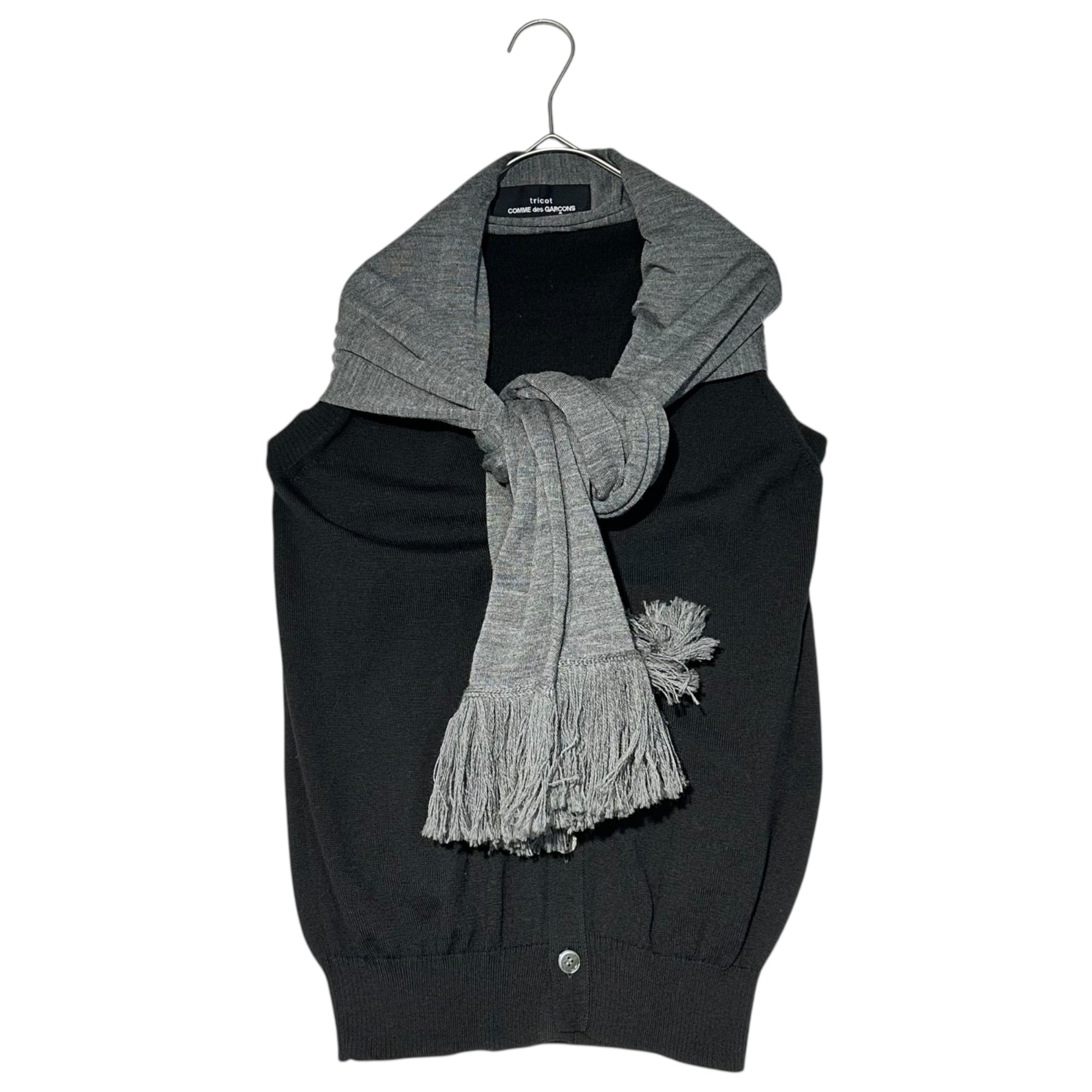 tricot COMME des GARCONS(トリココムデギャルソン) 11AW Scarf-Docked Layered Knit Vest マフラー ドッキング レイヤード ニット ベスト TH-N004 表記無(M程度) ブラック×グレー AD2011