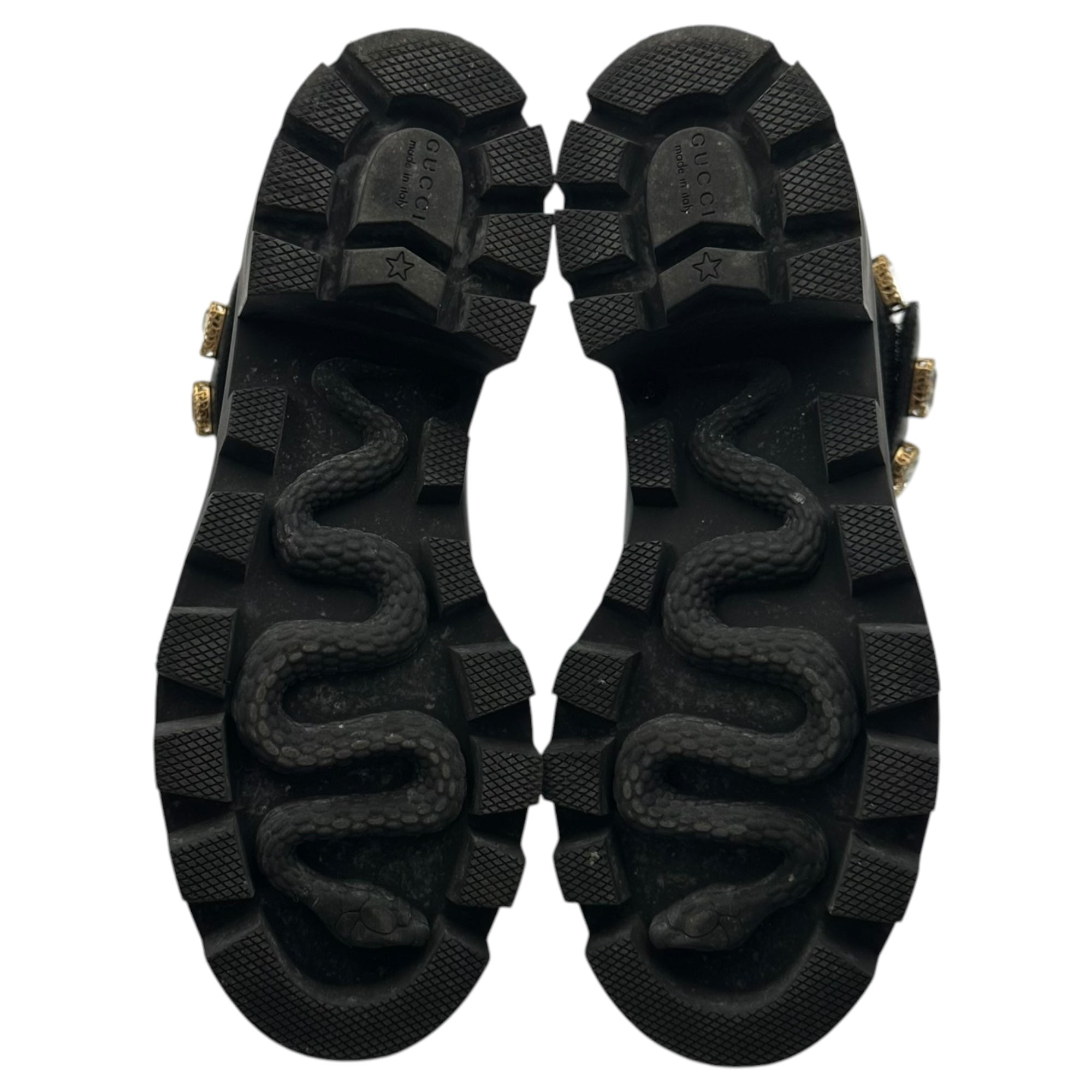 GUCCI(グッチ) Black Leather Ankle Boot With Belt GG マーモント クリスタル サイドゴア ブーツ 550036 37(24cm程度) ブラック