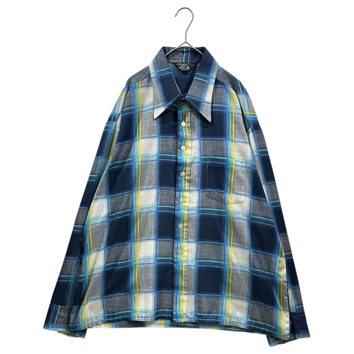 JC Penney(ジェーシーペニー) 1970's L/S Tartan Plaid Shirt タータン チェック 長袖 シャツ XL ネイビー 70年代 ヴィンテージ