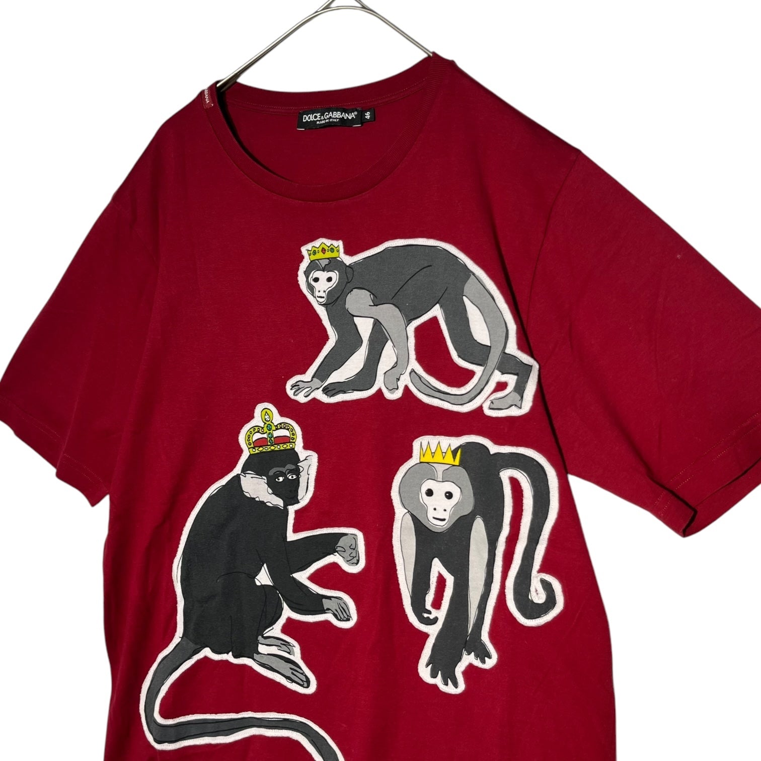 DOLCE&GABBANA(ドルチェ&ガッバーナドルガバ) Mankey patch print T-shirt 猿 ワッペン プリント Tシャツ 46(M程度) レッド