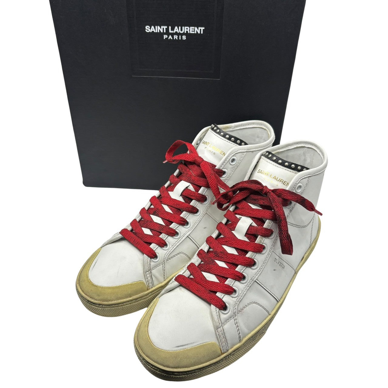 Saint Laurent(サンローラン) 16SS By Hedi Slimane Studded Leather High-Top Sneakers エディ期 スタッズ レザー ハイカット スニーカー VU420005 40 1/2(26cm程度) ホワイト 汚れ加工