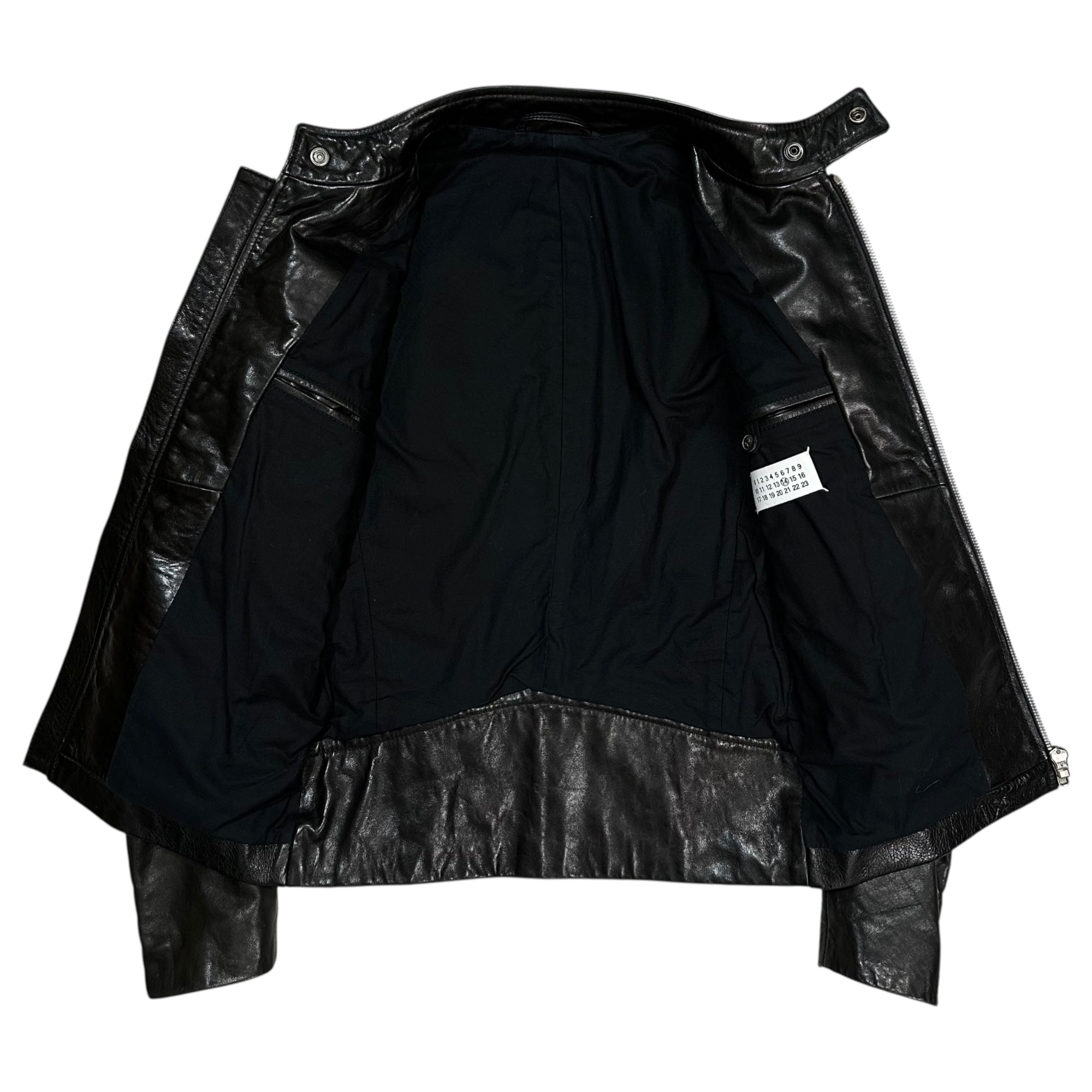 Maison Martin Margiela(メゾン マルタンマルジェラ) 11AW 5-ZIP LEATHER JACKET - Cowhide ハチノジ ライダース ジャケット 牛革 S30AM0203 44(XS程度) ブラック レザー