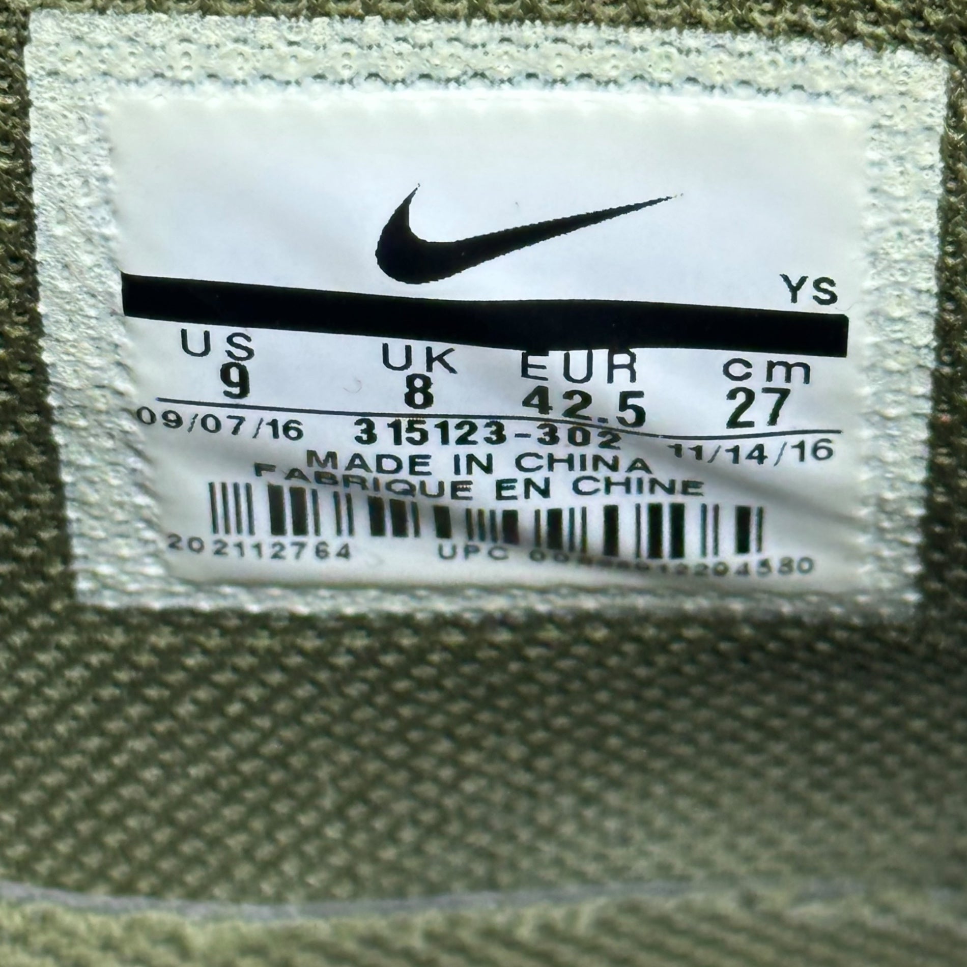 NIKE(ナイキ) AIR FORCE1 Mid Legion Green エアフォースワン ミッド リージョン グリーン 315123-302 27.0cm グリーン シューレース交換済