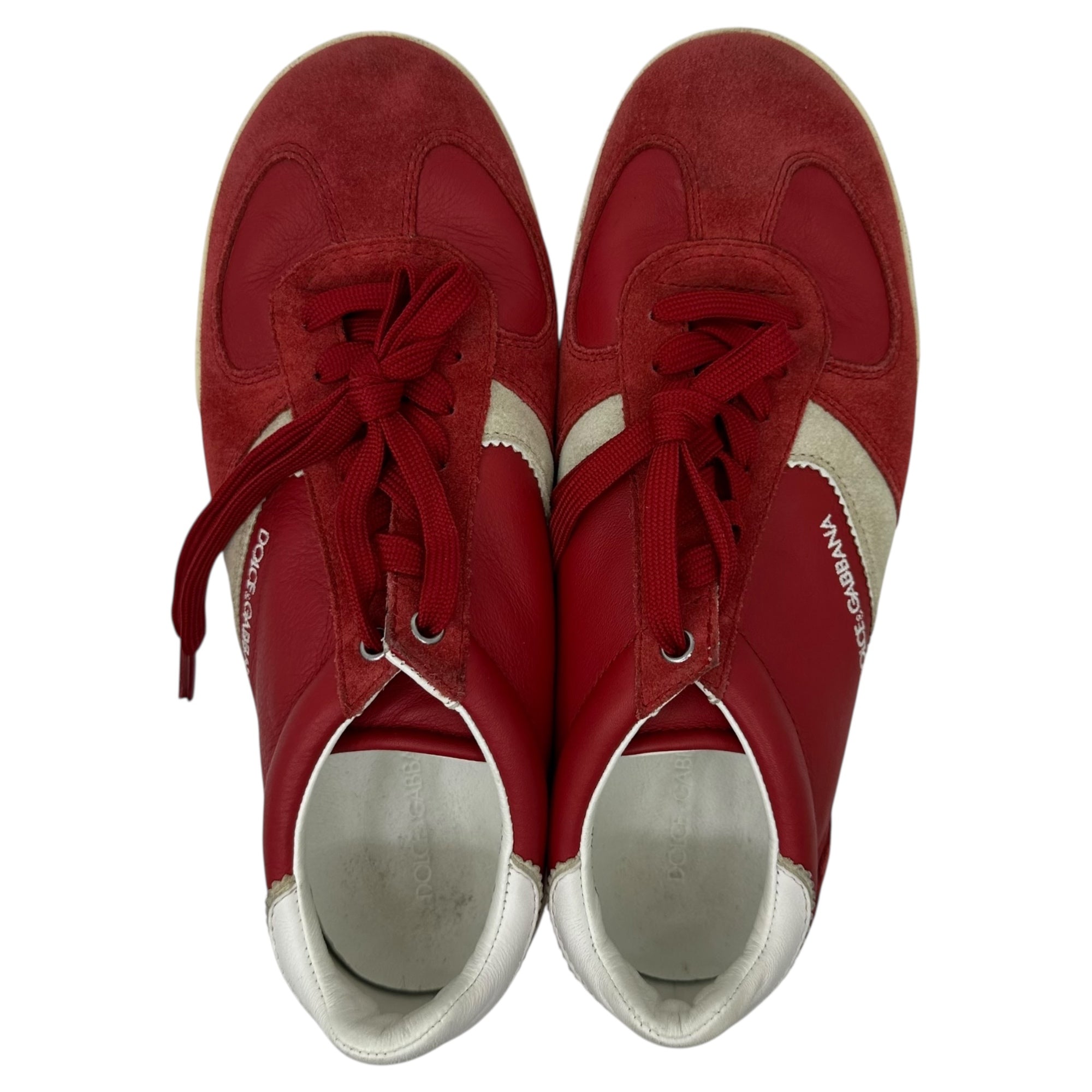 DOLCE&GABBANA(ドルチェ&ガッバーナドルガバ) Suede Leather Low-Cut Sneakers スウェード レザー ローカット スニーカー 7.5(26.5cm程度) レッド×ホワイト