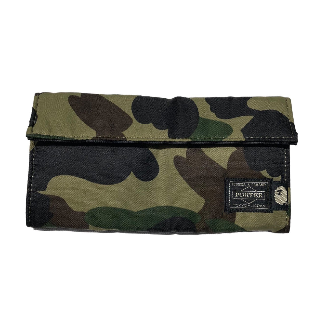 A BATHING APE × PORTER(アベイシングエイプ×ポーター) Nylon camouflage long wallet ナイロン  カモフラ長財布 カーキ×ブラック×ブラウン