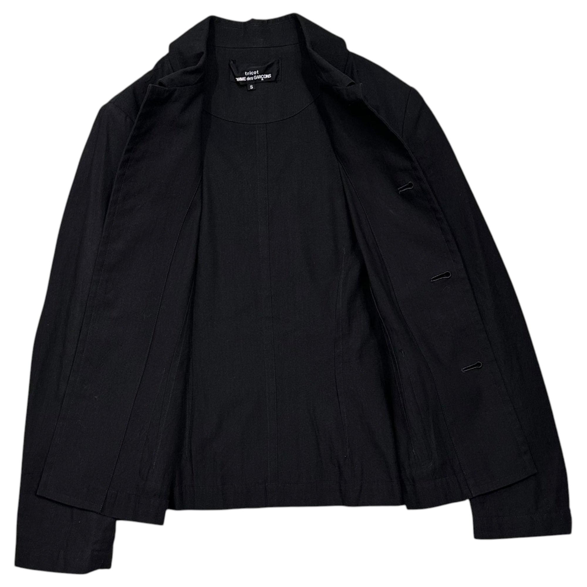 tricot COMME des GARCONS(トリココムデギャルソン) 2000's Cotton-Linen Jacket with Large Buttons コットン リネン ビッグ ボタン ジャケット TJ-02023S S ブラック AD2001