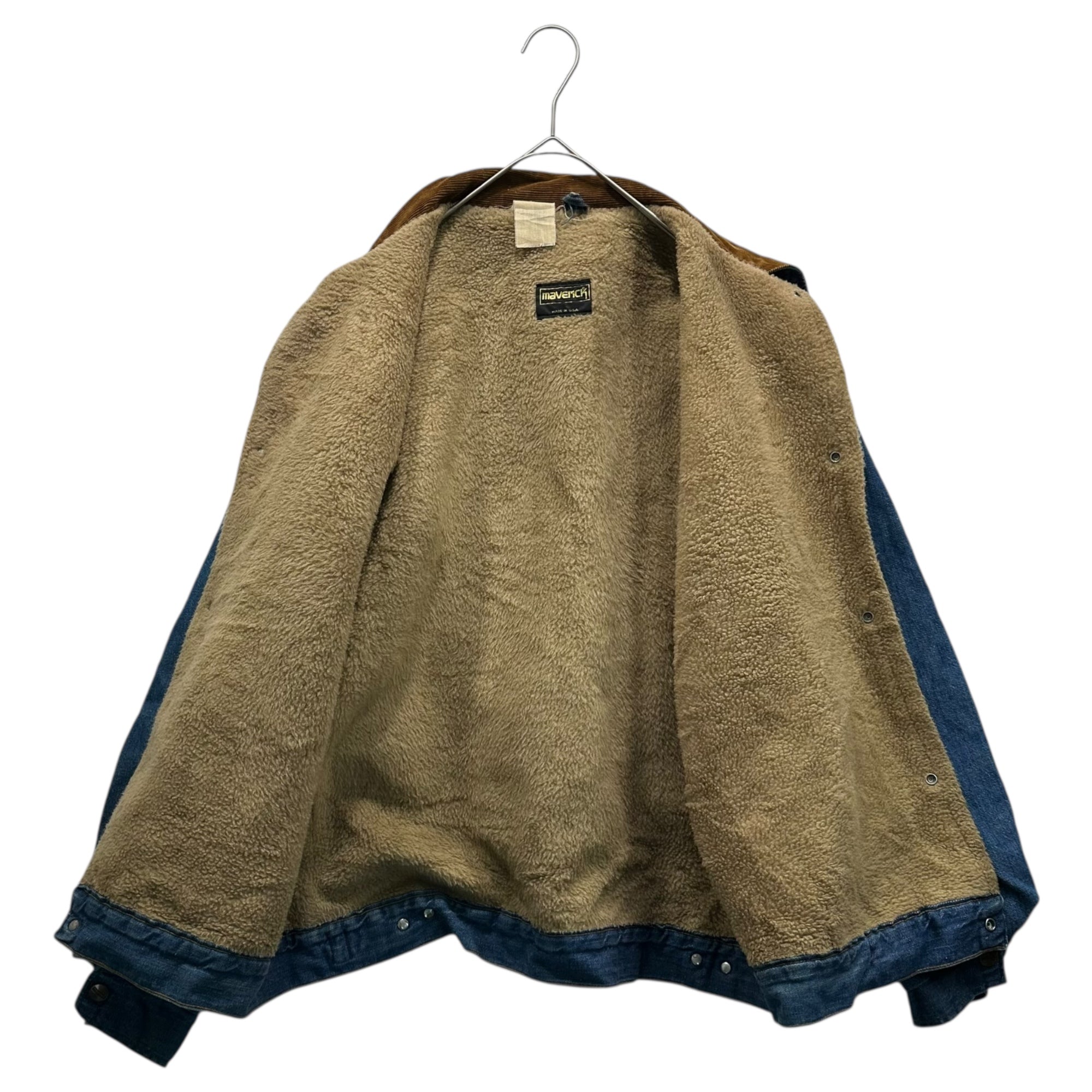 MAVERICK(マーベリック) 70's Collar Corduroy Inner Fleece Lining Western-Style Denim Jacket 70年代 襟 コーデュロイ 内ボア ウエスタン デニム ジャケット L程度 インディゴ×ブラウン タグ印字消え ヴィンテージ