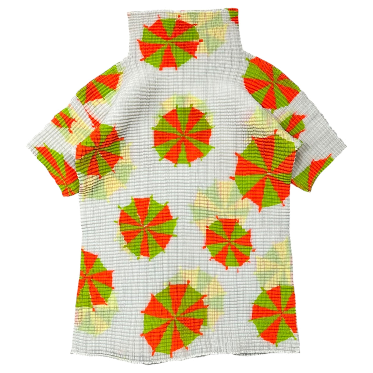 ISSEY MIYAKE(イッセイミヤケ) Umbrella-Print High-Neck Pleated Cut-and-Sew アンブレラ プリント ハイネック プリーツ カットソー IM04FJ978 2(M) ホワイト×オレンジ×グリーン