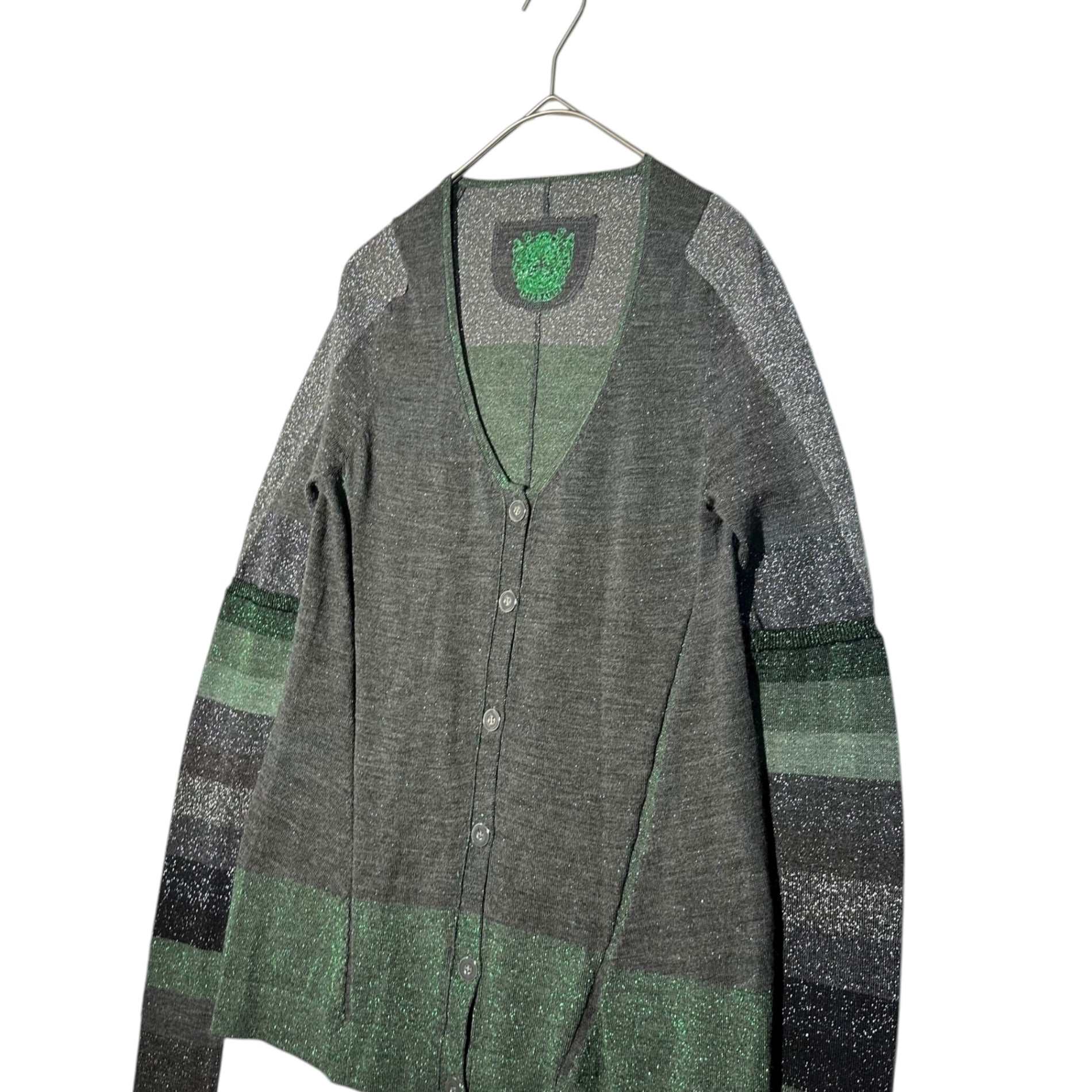 MARITHE FRANCOIS GIRBAUD(マリテフランソワジルボー) 00's Switch-Up Lame Knit Cardigan 切替 ラメ ニット カーディガン F7-8293 S グレー×グリーン Y2K