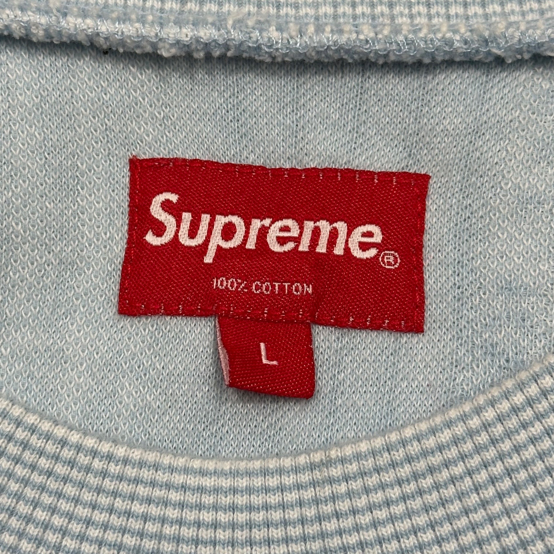 SUPREME(シュプリーム) 20AW Textured Stripe Crewneck ストライプロゴ スウェット L スカイブルー×ホワイト 20FW