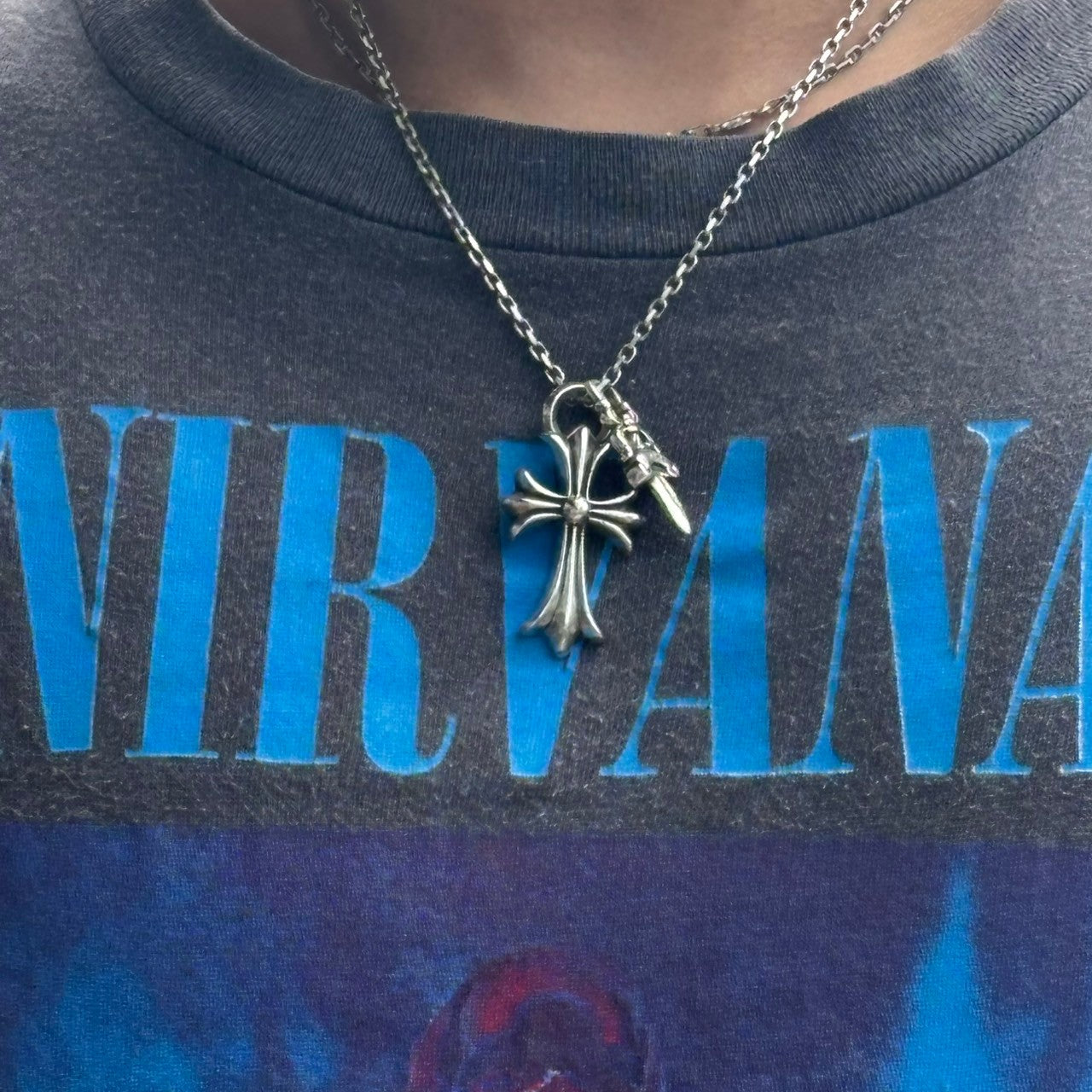 CHROME HEARTS(クロムハーツ) SMALL CH CROSS KEYRING with No5 DGGR スモール CH クロス キーリング ＆ ダガー シルバー チャーム ネックレス トップ 925 インボイス原本付