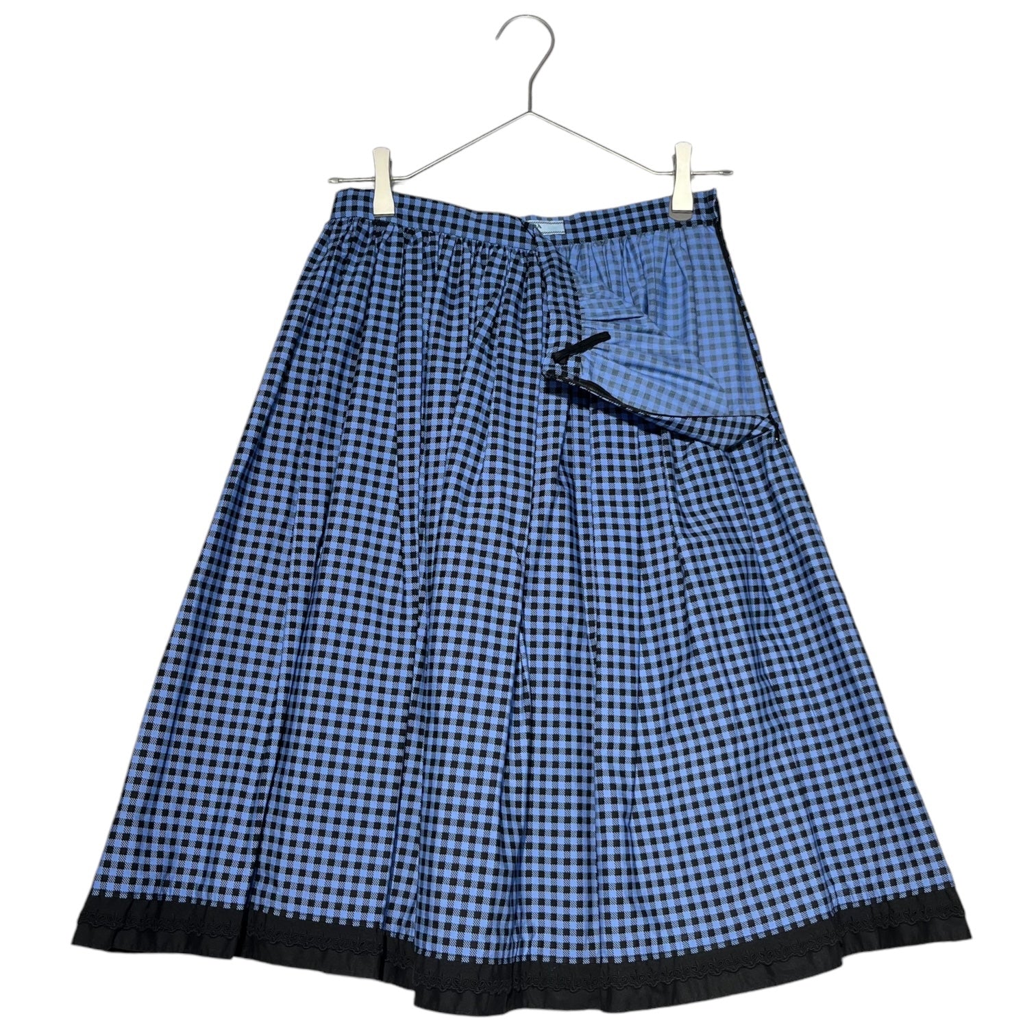 PRADA(プラダ) 17SS Checked skirt with ruffled hem 裾フリル装飾 チェック スカート APD2017 3307 38 ブルー×ブラック