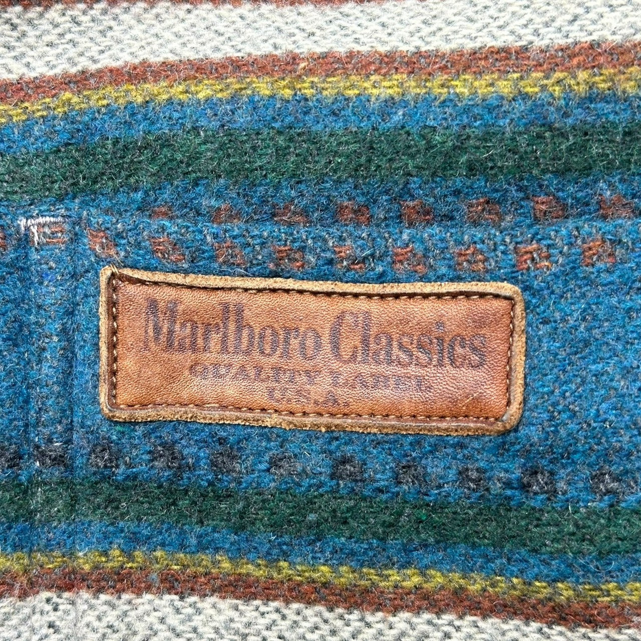Marlboro Classics(マールボロクラシック) 90's Native Pattern Wool Flannel Shirt ネイティブ柄 ウール フランネル シャツ L ブルー ヴィンテージ 古着