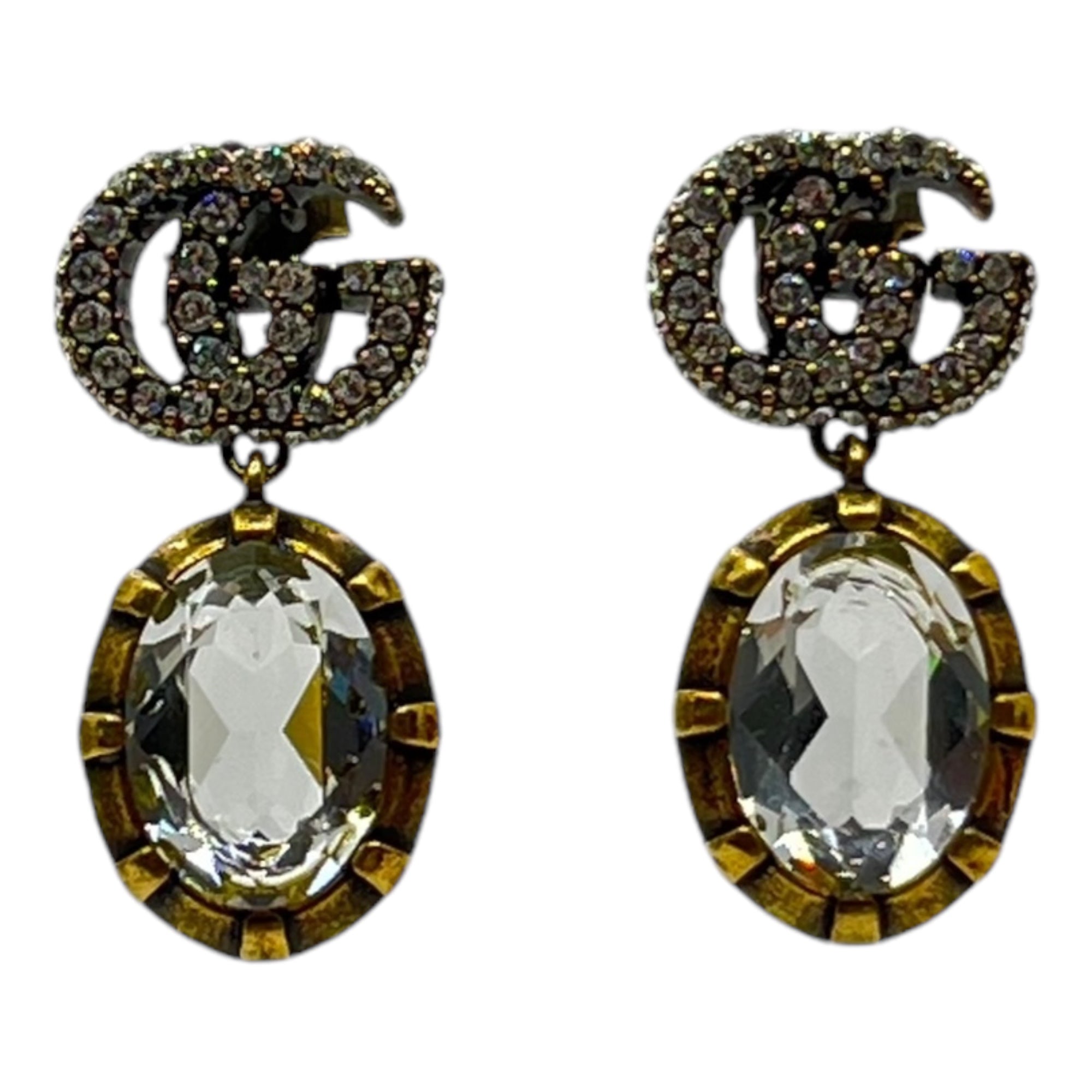 GUCCI(グッチ) Double G crystal gold earrings ダブルG  クリスタル ゴールド ピアス ゴールド インターロッキング