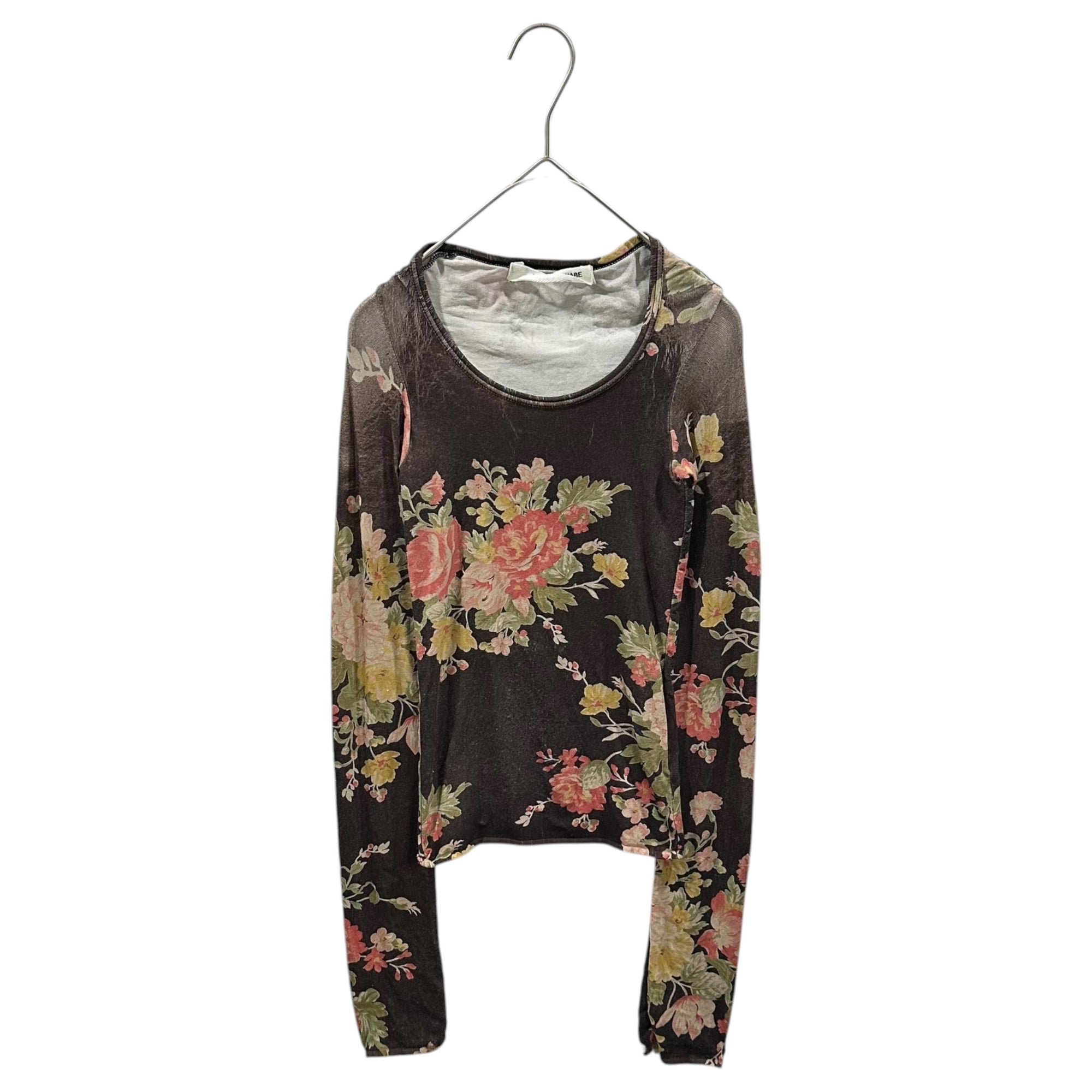 JUNYA WATANABE COMME des GARCONS(ジュンヤワタナベコムデギャルソン) 2002SS Floral-Print L/S Cut-and-Sew フローラル プリント 長袖 カットソー JE-T026 FREE ブラウン×ピンク AD2001