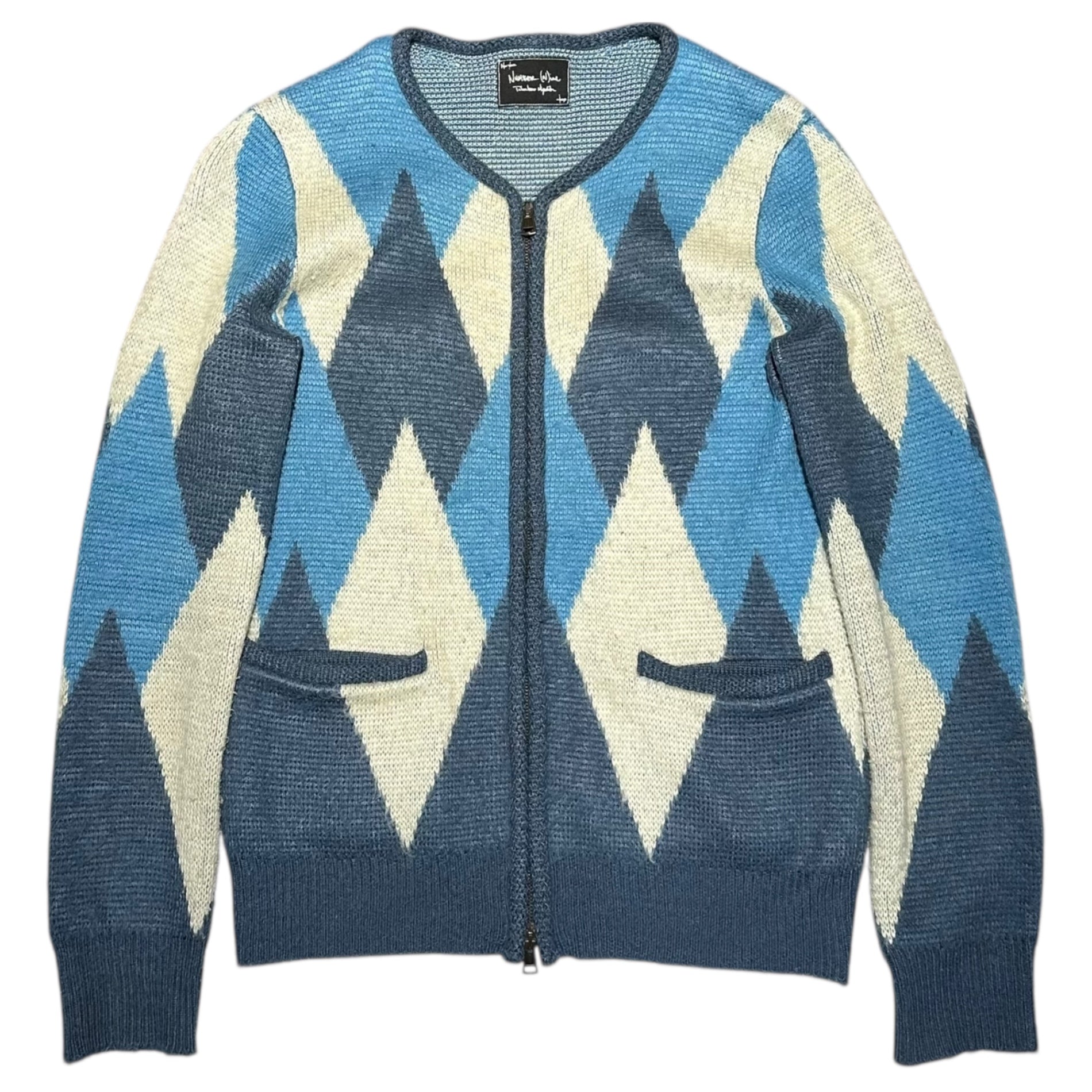 NUMBER (N)INE(ナンバーナイン) 08AW Portland Period Argyle Knit Cardigan ポートランド期 アーカイブ アーガイル ニット カーディガン F08-NK002 2(S) ブルー×グレー 宮下貴裕 本人気