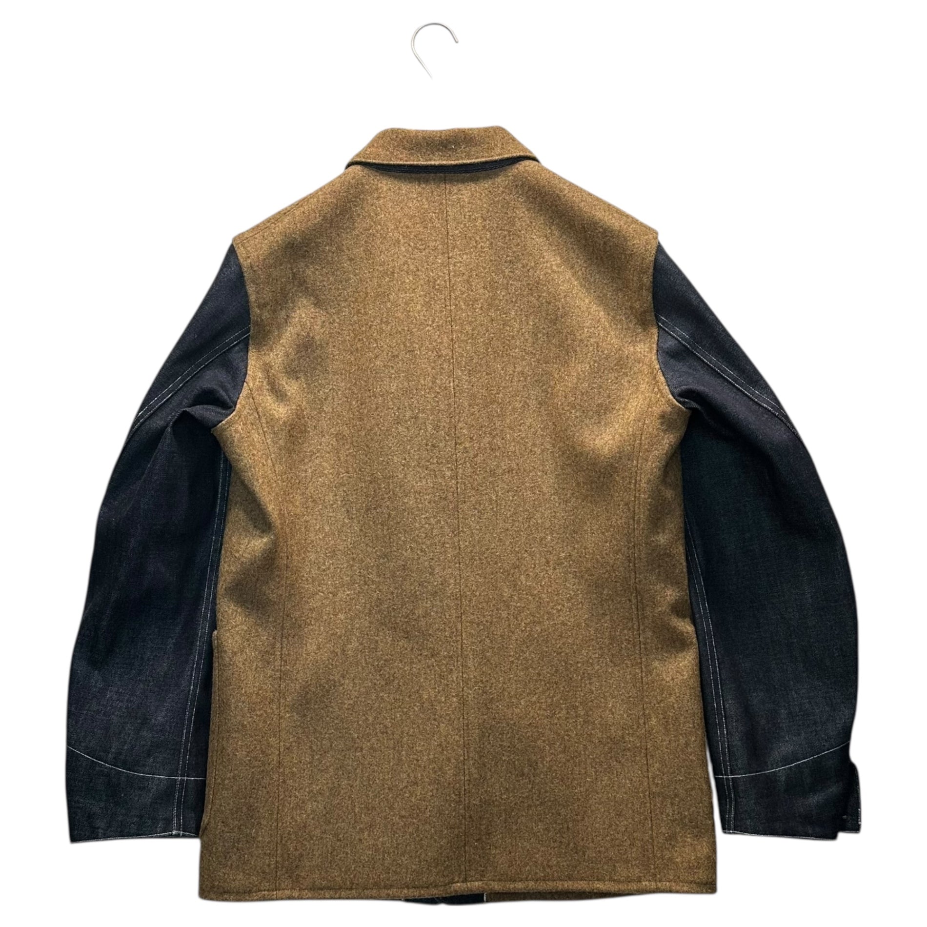 FRANKLIN TAILORED(フランクリンテーラード) Military-Inspired Sampling Sleeve Denim Panel Melton Coverall Jacket ミリタリー サンプリング 袖 デニム 切替 メルトン カバーオール ジャケット 89ACA1 4(L~XL程度) ブラウン×インディゴ