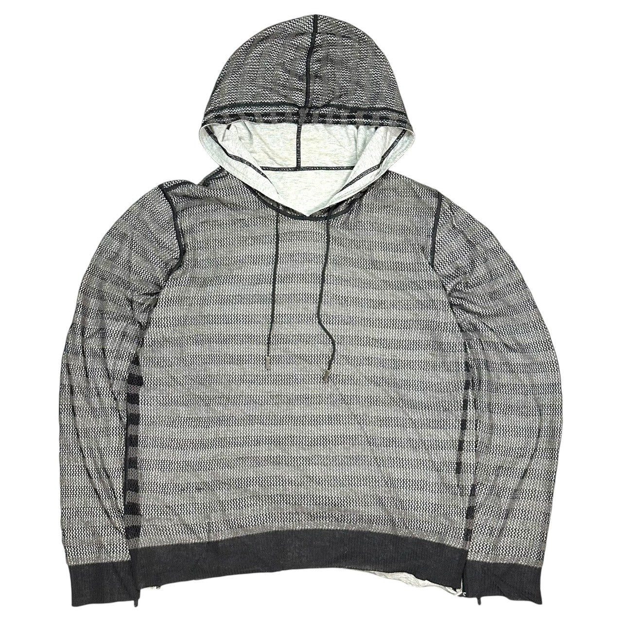 DOLCE&GABBANA(ドルチェ&ガッバーナドルガバ) Mesh layered border hooded top メッシュレイヤード ボーダー フーデッド カットソー ブラック×グレー