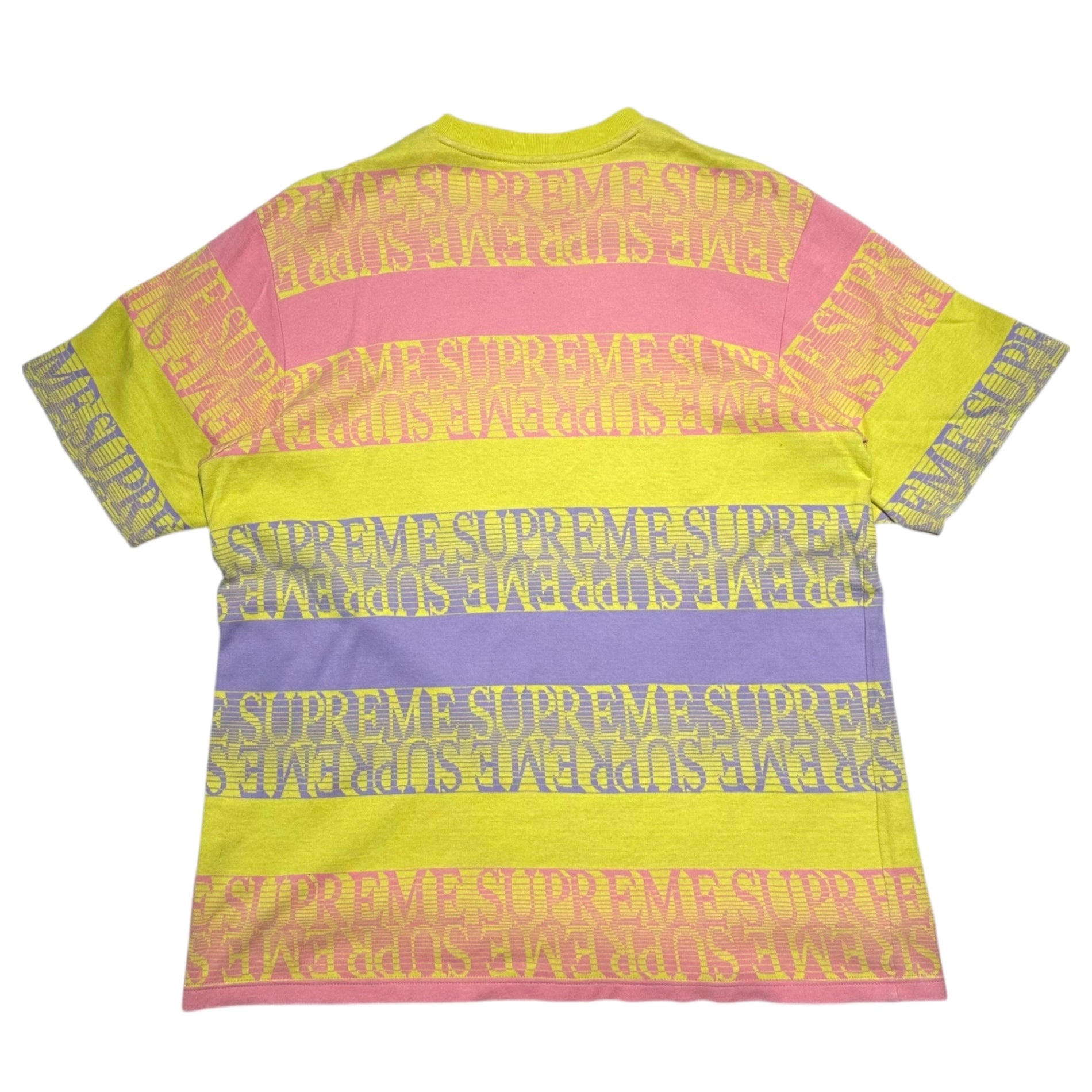 SUPREME(シュプリーム) 19SS Text Stripe Jacquard S/S Top テキスト ボーダー ジャガード Tシャツ L イエロー×ピンク×パープル