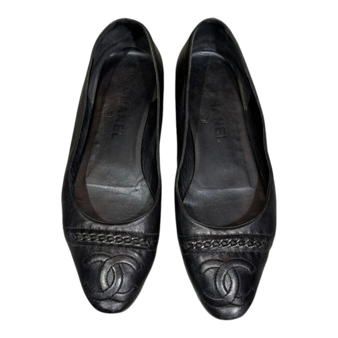 シャネル（CHANEL）定番 バレエシューズ / ココマーク レザー 38 CHANEL(シャネル) CC Logo Chain Ballet Shoes ココマーク チェーン