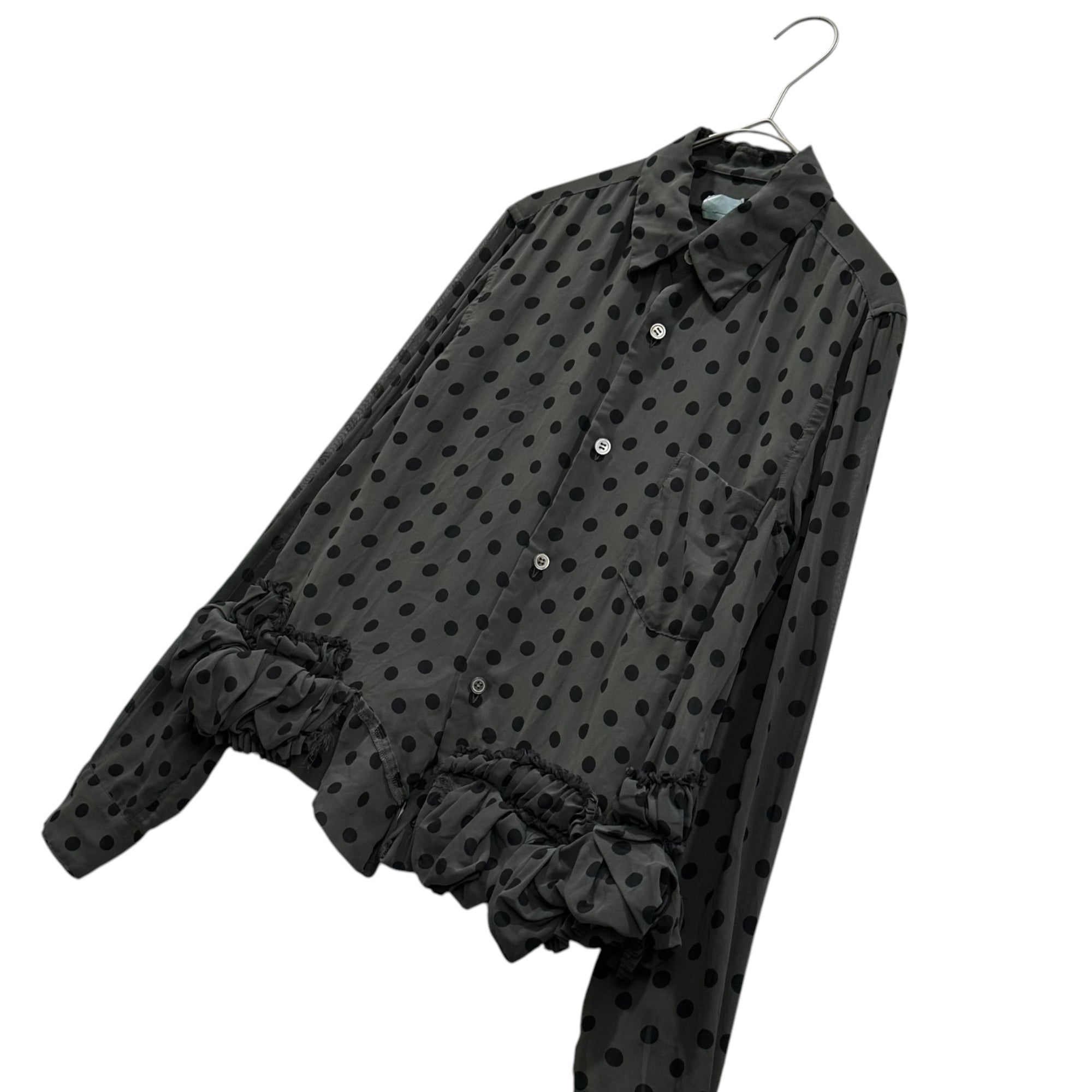 COMME des GARCONS(コムデギャルソン) 2013SS Frilled Hem Polka Dot Sheer Blouse 裾 フリル ドット シアー ブラウス GK-B039 XS グレー×ブラック AD2012
