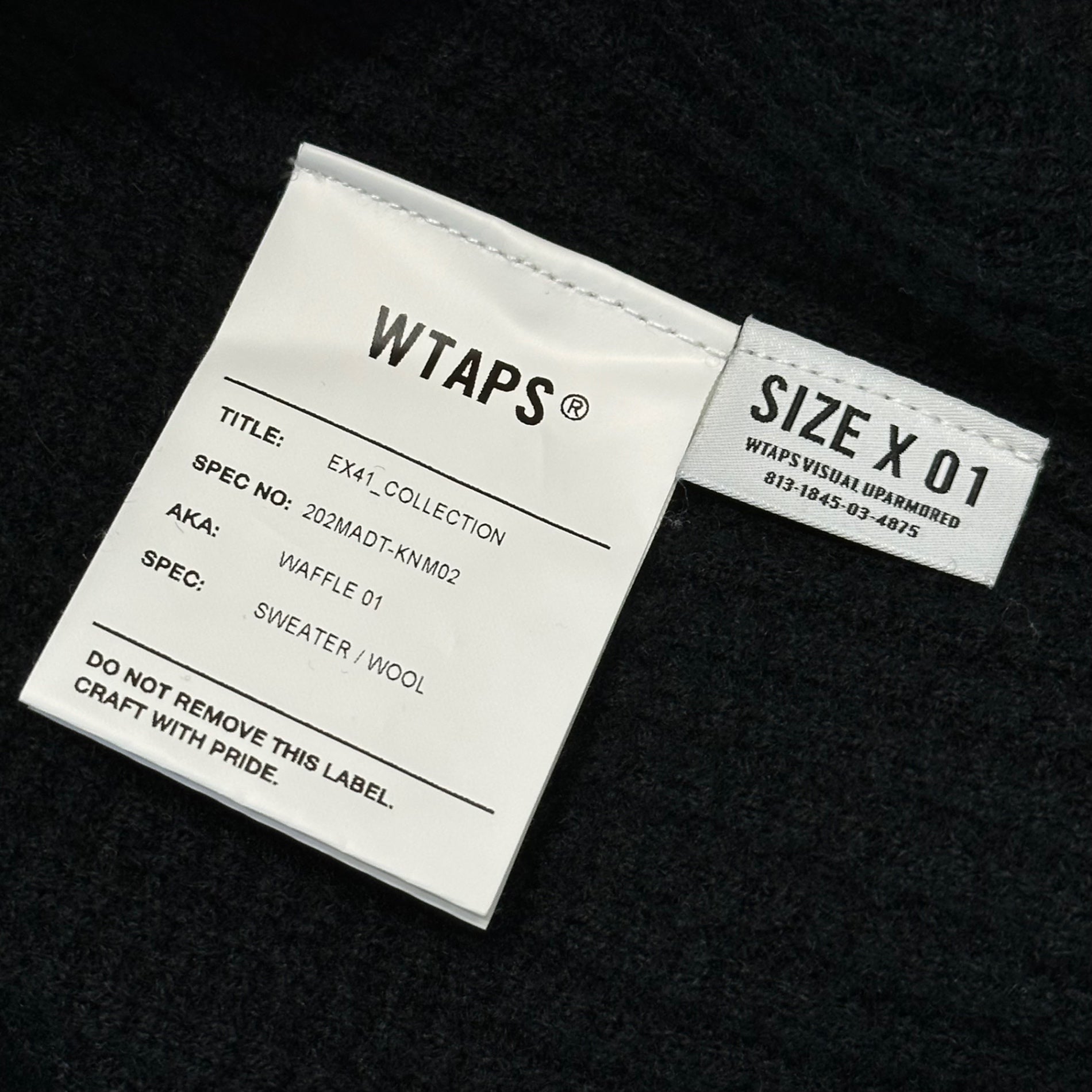 WTAPS(ダブルタップス) 22AW WAFFLE 01 SWEATER/WOOL サムホール ワッフル ウール ニット 202MADT-KNM02 01 ブラック