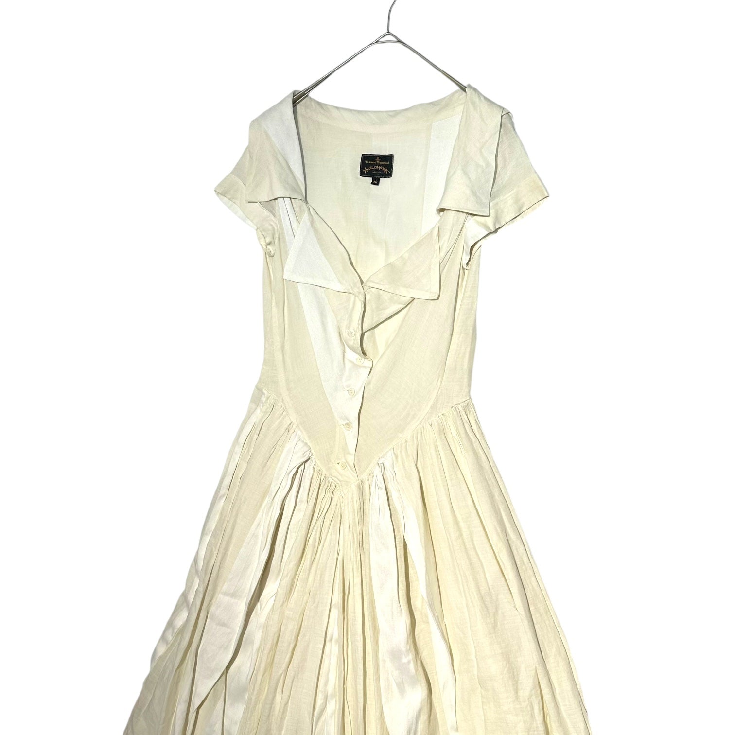 Vivienne Westwood ANGLOMANIA(ヴィヴィアンウエストウッドアングロマニア) 90's~00's Design Neck Sleeveless Gathered Flare Dress デザイン ネック ノースリーブ ギャザー フレア ワンピース 40(L程度) ホワイト