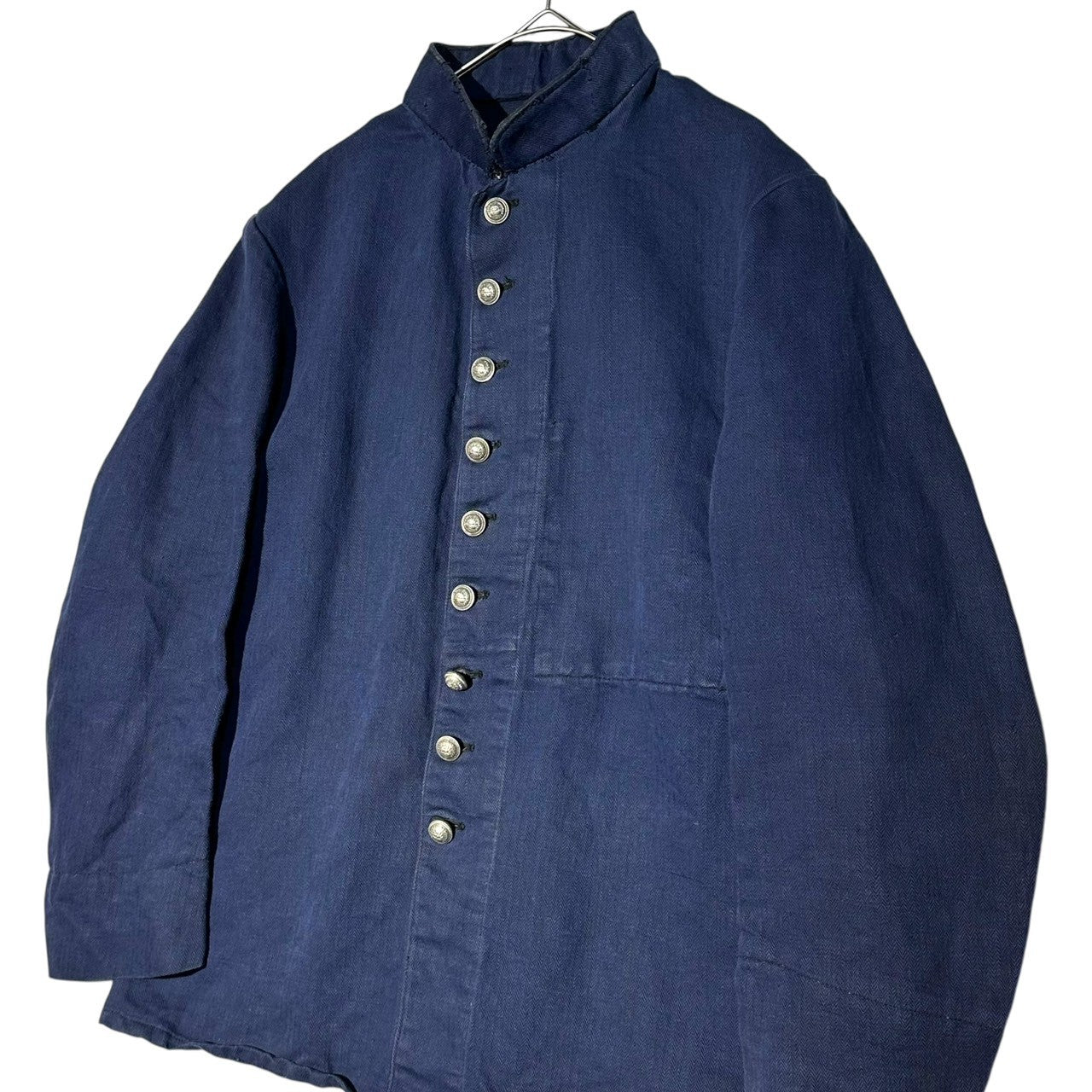 Euro antique(ヨーロッパアンティーク) 1920’s~ French linen herringbone fireman jacket フランス リネン ヘリンボーン ファイヤーマン ジャケット 表記無(S程度) ネイビー ヴィンテージ
