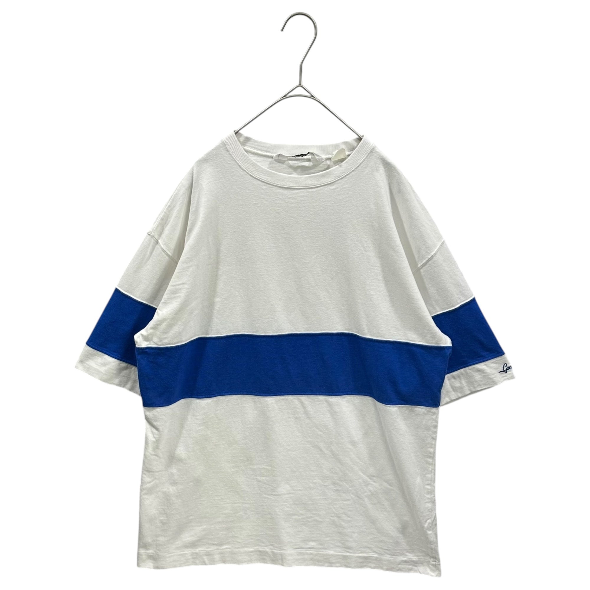 GOODENOUGH(グッドイナフ) 90's Line-blocked s/s T-shirt ライン 切替 半袖 Tシャツ 表記消(L程度) ホワイト×ブルー