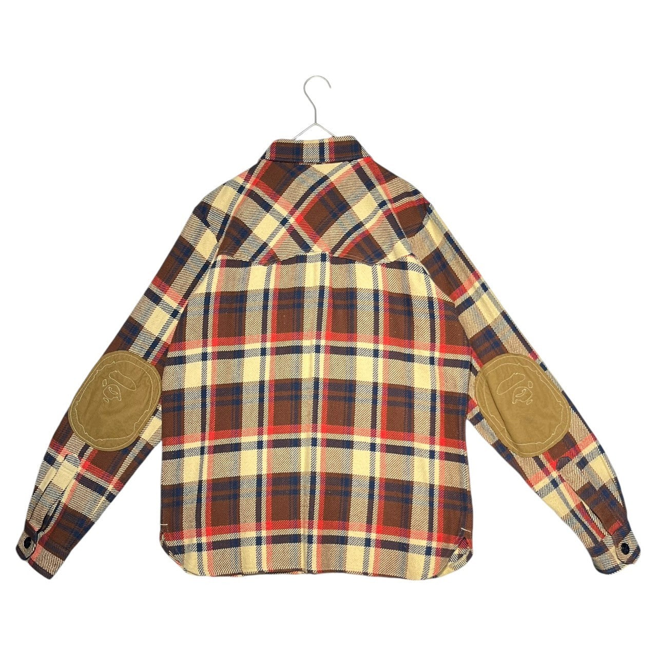 A BATHING APE(アベイシングエイプ) 00's Tartan check monkey elbow patch western flannel shirt タータンチェック モンキー エルボーパッチ ウエスタン フランネル シャツ L ブラウン×ベージュ ジャケット