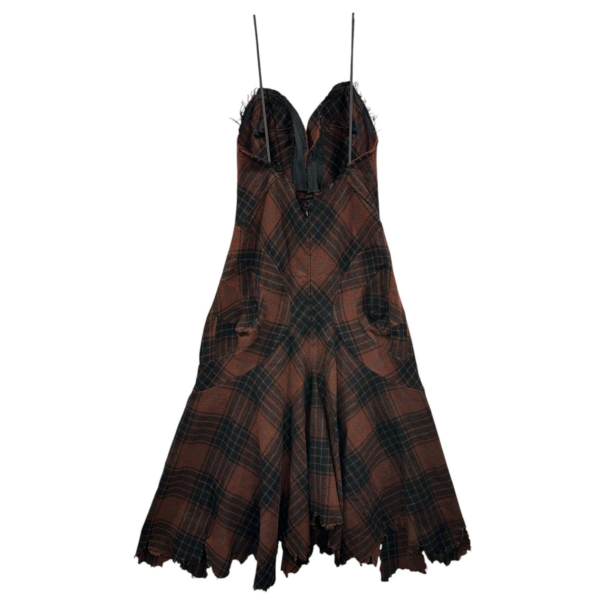 JUNYA WATANABE COMME des GARCONS(ジュンヤワタナベコムデギャルソン) 2002AW Raw-Edge Checkered Wool Camisole Dress 切りっ放し チェック ウール キャミソール ワンピース JG-O032 S ブラウン×ブラック AD2002 00s アーカイブ レザー