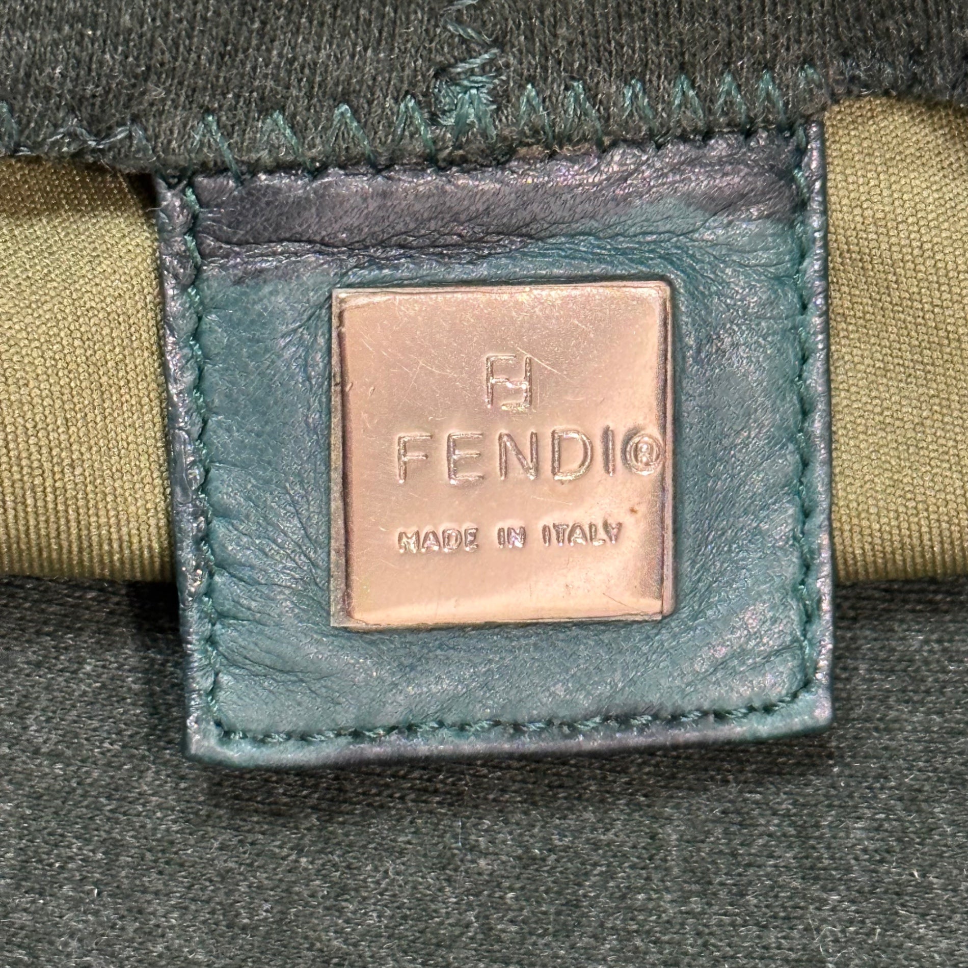 FENDI(フェンディ) 2000SS Jersey Mamma Baguette - Turquoise Clasp ジャージー マンマバケット 2343 26569 009 モスグリーン×ターコイズブルー 00's ワンショルダー ハンド