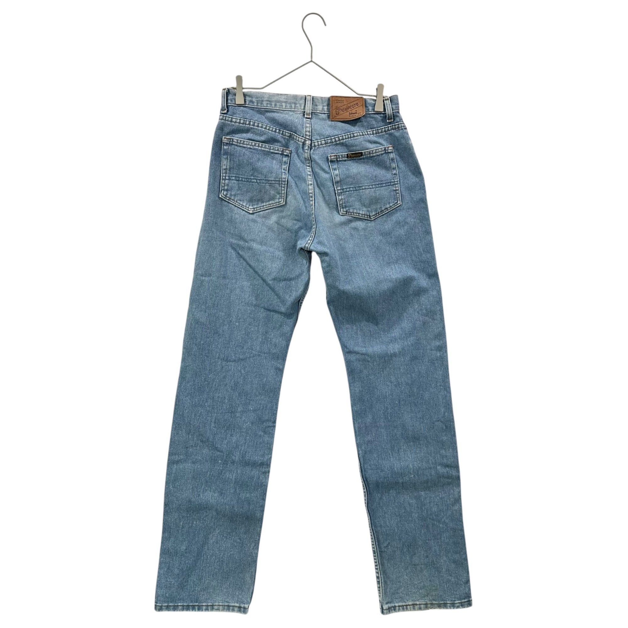 SCHOTT(ショット) Perfecto USA made Denim Pants ウォッシュド ストレート デニム パンツ 表記消(実寸約78cm) ライトインディゴ USA製