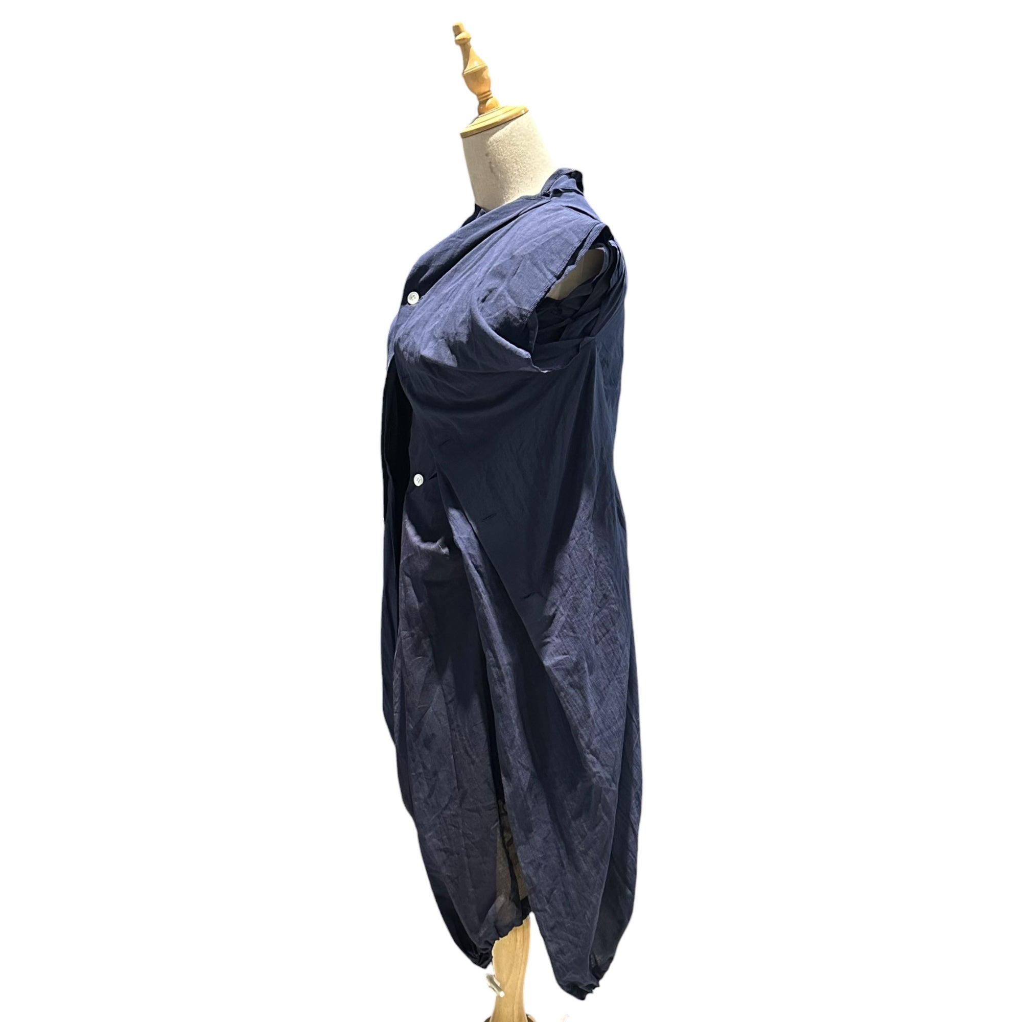 COMME des GARCONS(コムデギャルソン) 2008SS Hem Drawstring Layered Sleeveless Dress 裾 ドローコード レイヤード スリーブレス ワンピース GA-O007 SS ネイビー AD2007