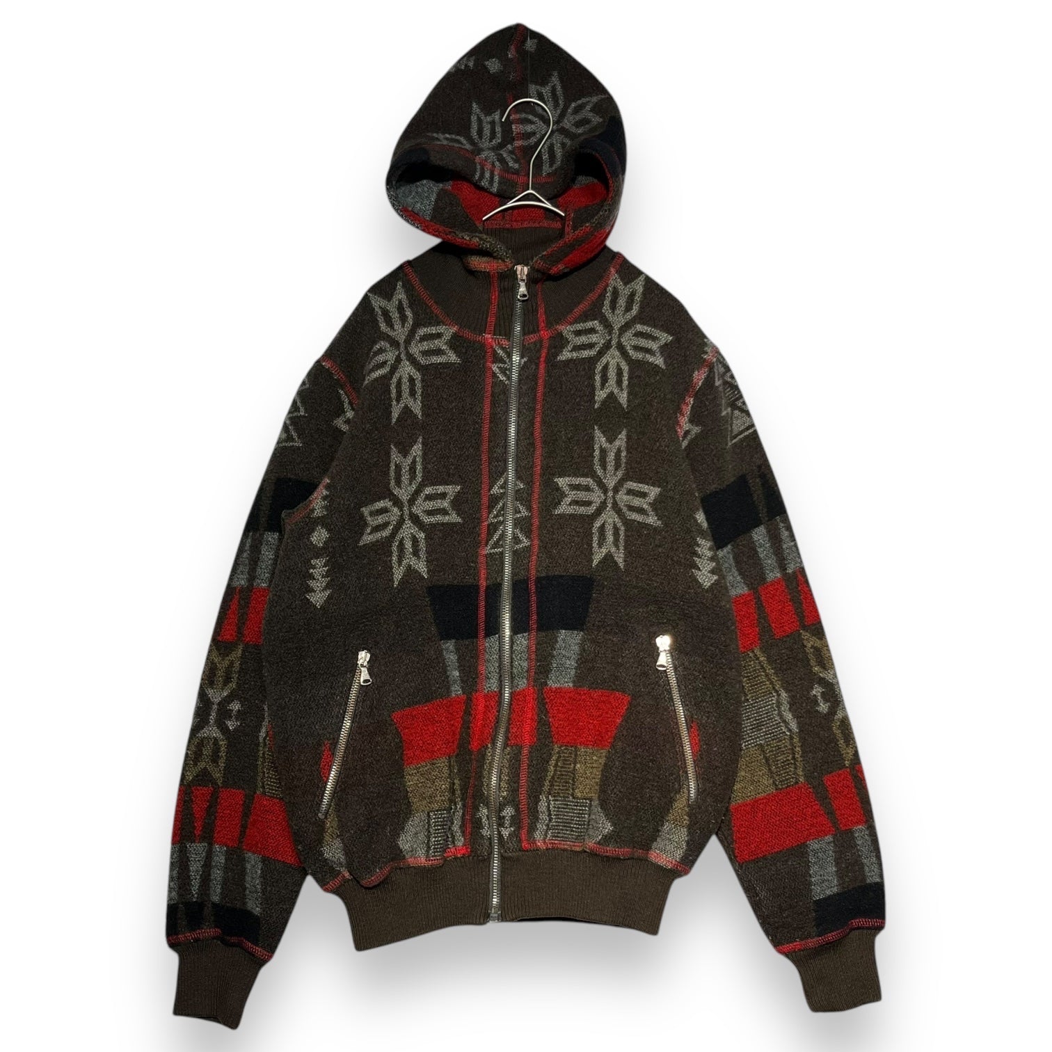 D&G(ディー&ジードルガバドルチェ&ガッバーナ) 00's mexican nordic wool parka メキシカン ノルディック ウール パーカー 雪柄 民族 Ｍ ブラウン