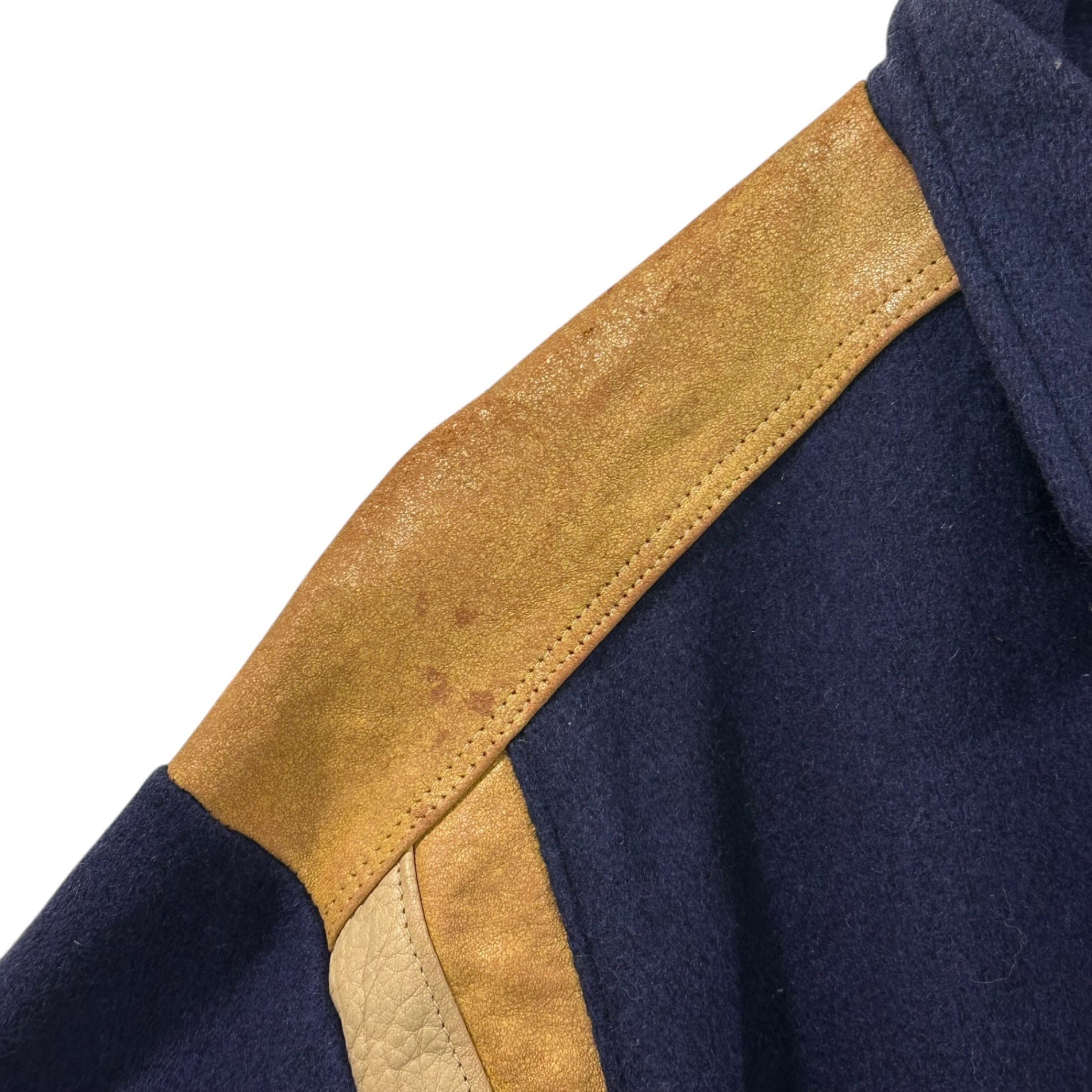 MONOGRAM(モノグラム) Leather Patchwork Bomber Jacket レザー 切替 スタジャン L ネイビー×ブラウン
