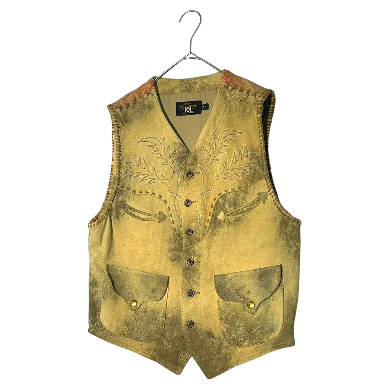 RRL(ダブルアールエル) 00's Vintage finish Back blanket Deer skin  Leather Western vest ヴィンテージ加工 裏ブランケット ディアスキン  レザー ウエスタンベスト M アイボリー