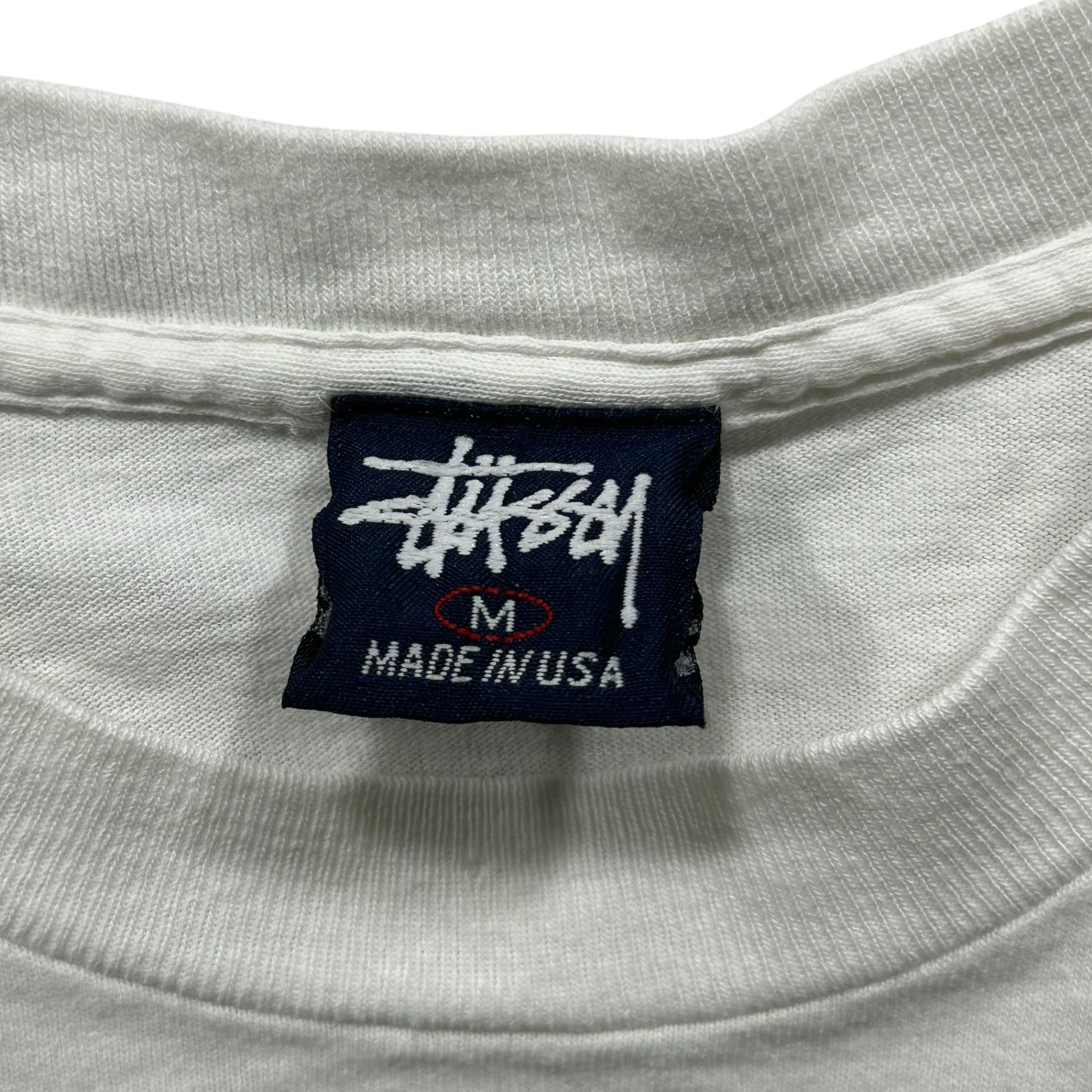 STUSSY(ステューシー) 90's USA made Global Logo Tee グラフィック ロゴ プリント Tシャツ M ホワイト 紺タグ 90年代 OLD ヴィンテージ