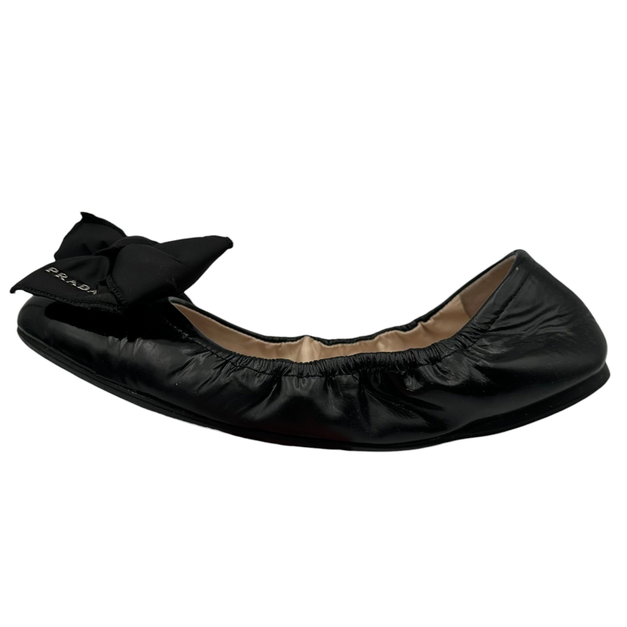 PRADA(プラダ) Bow Patent Leather Ballet Flats リボン パテントレザー バレエシューズ 3F455 38(24cm程度) ブラック