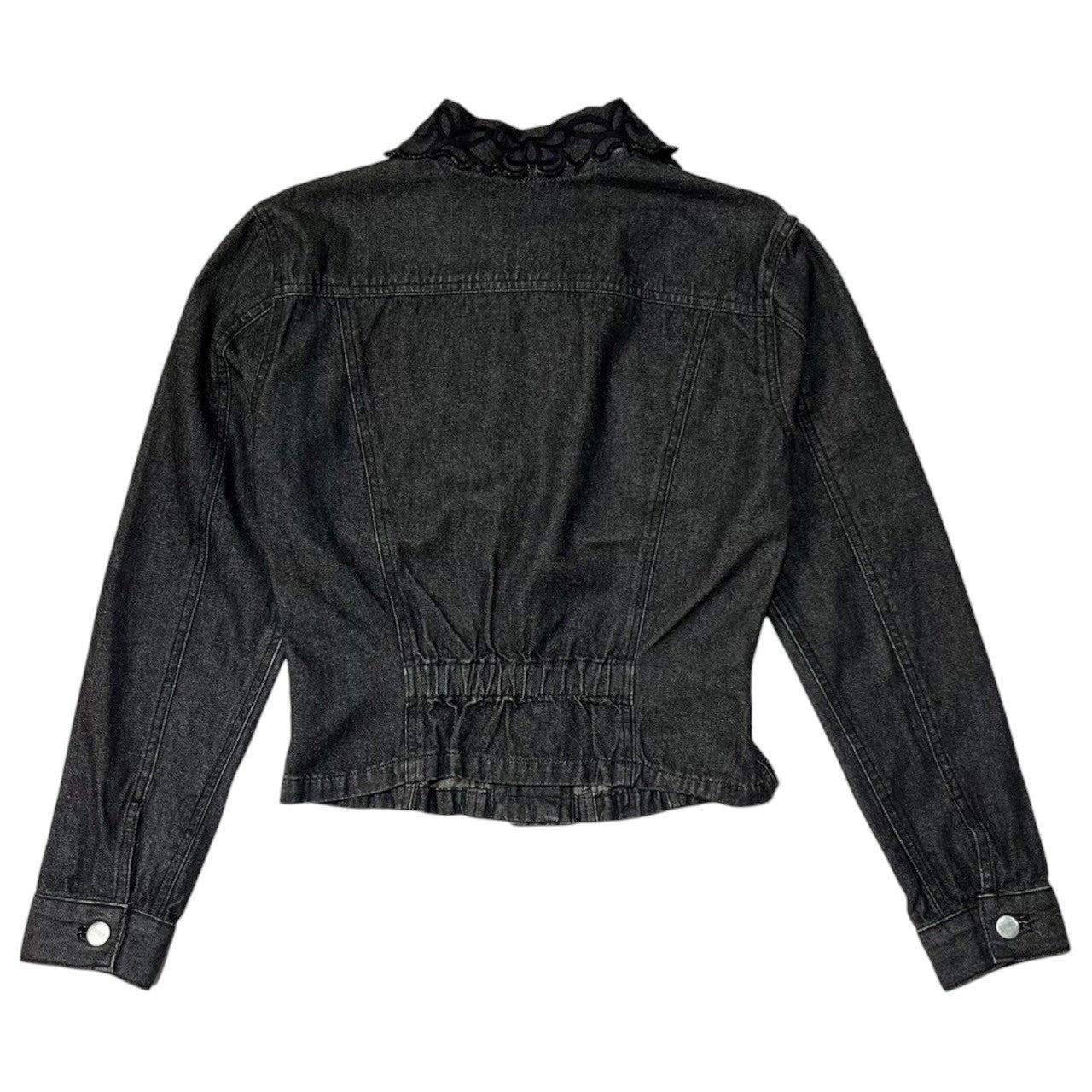 i.s. ISSEY MIYAKE(アイエス イッセイミヤケ) 90's Lace collar short denim jacket レース カラー ショート丈 デニム ジャケット IS23-FC001 M ブラック アーカイブ 90年代