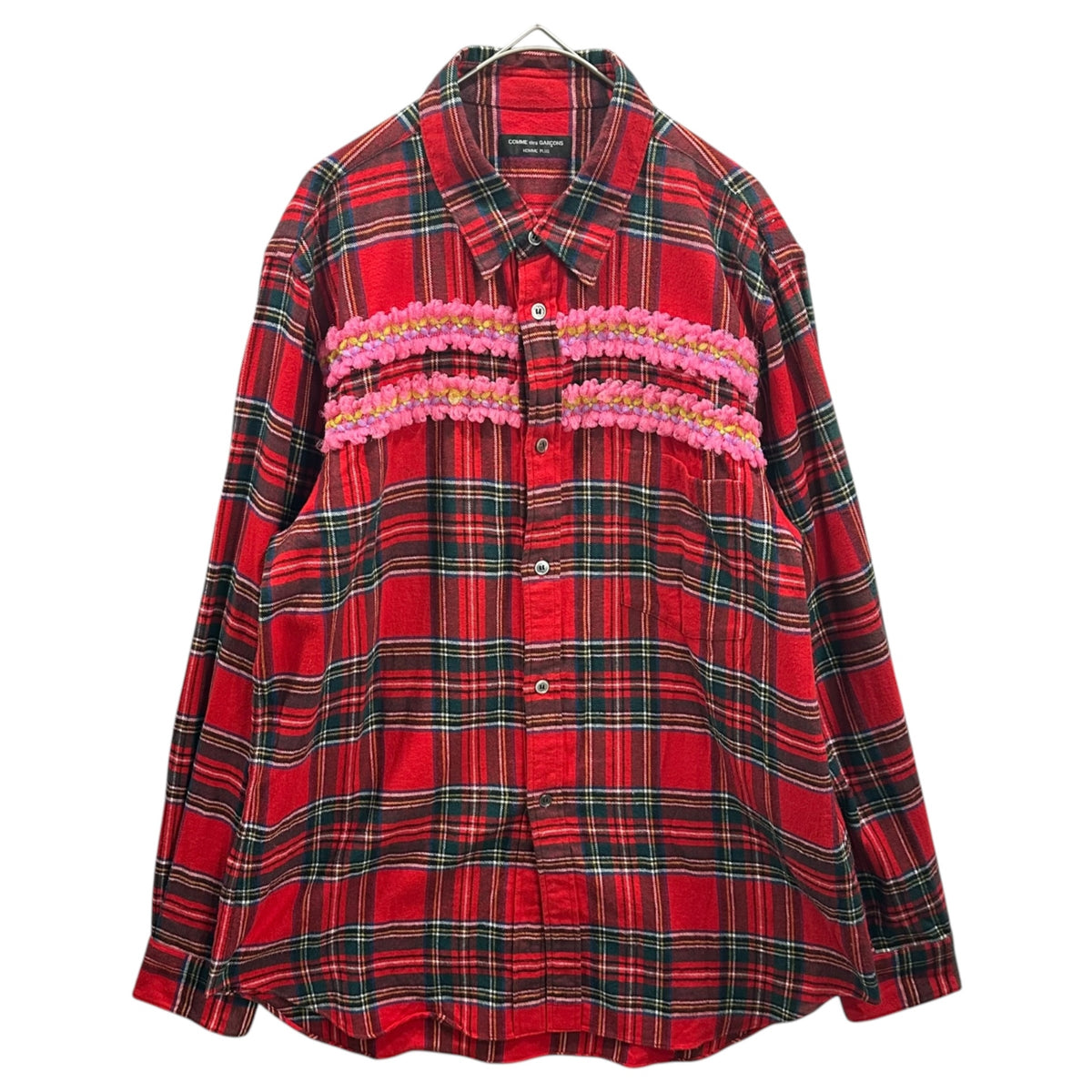 COMME des GARCONS HOMME PLUS(コムデギャルソンオムプリュス) 2004AW Lost Englishman Era Floral Print Check Flannel Shirt ロストイングリッシュマン期 フラワー装飾 チェック ネルシャツ PN-B041 FREE レッド AD2004 00s アーカイブ