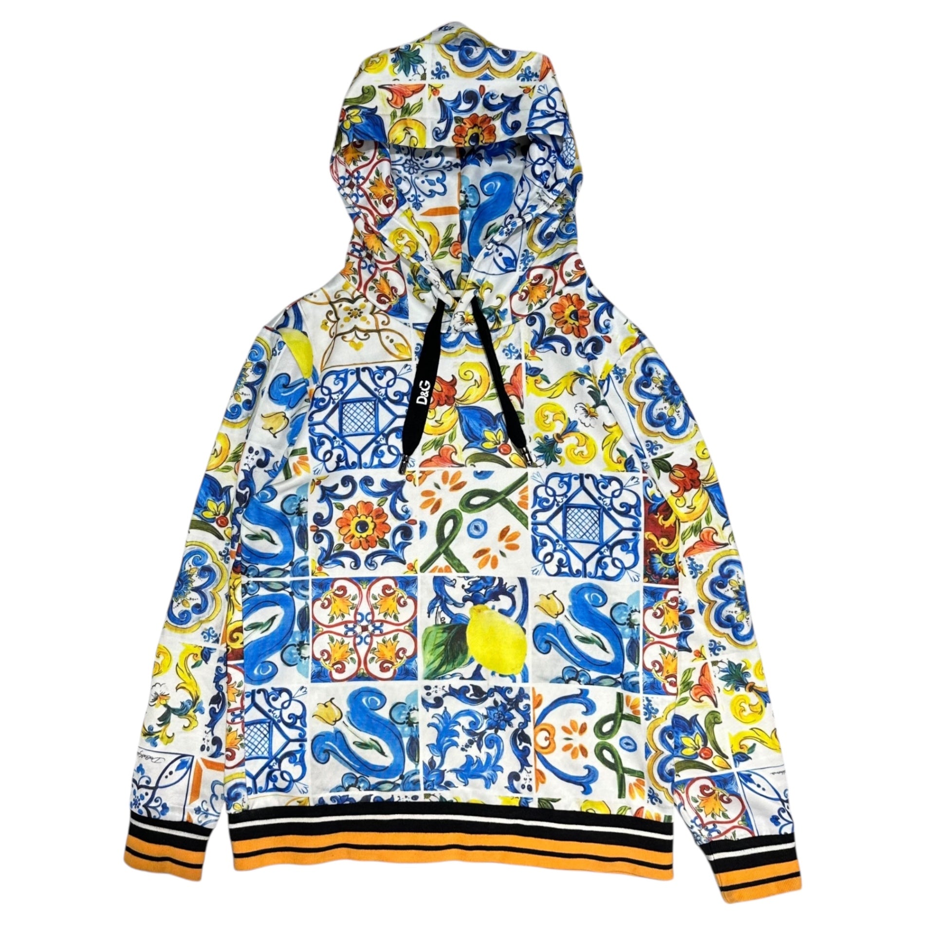 DOLCE&GABBANA(ドルチェ&ガッバーナドルガバ) Mayolica All-over Print Pullover Hoodie マヨリカ 総柄 プルオーバー パーカー G8LA8T FH7B5 M ホワイト×ブルー
