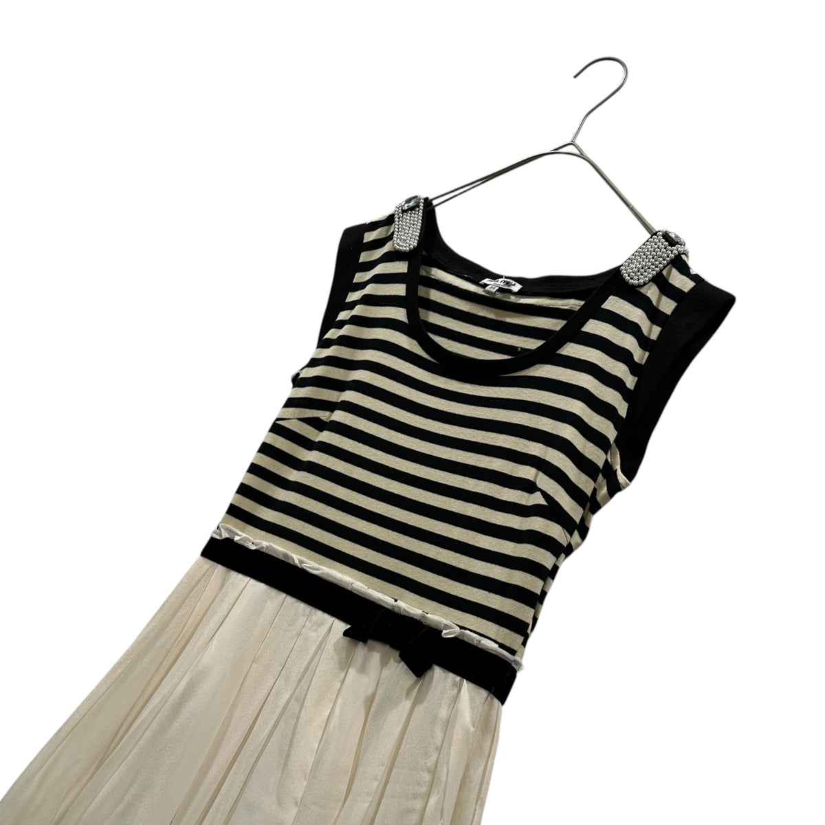 miu miu(ミュウミュウ) Eweled Sleeveless Dress ビジュー ドッキング ノースリーブ ワンピース 34 ベージュ×ブラック
