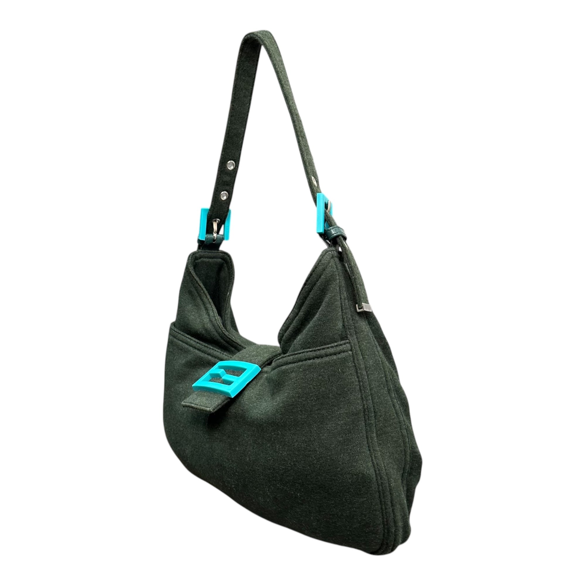 FENDI(フェンディ) 2000SS Jersey Mamma Baguette - Turquoise Clasp ジャージー マンマバケット 2343 26569 009 モスグリーン×ターコイズブルー 00's ワンショルダー ハンド