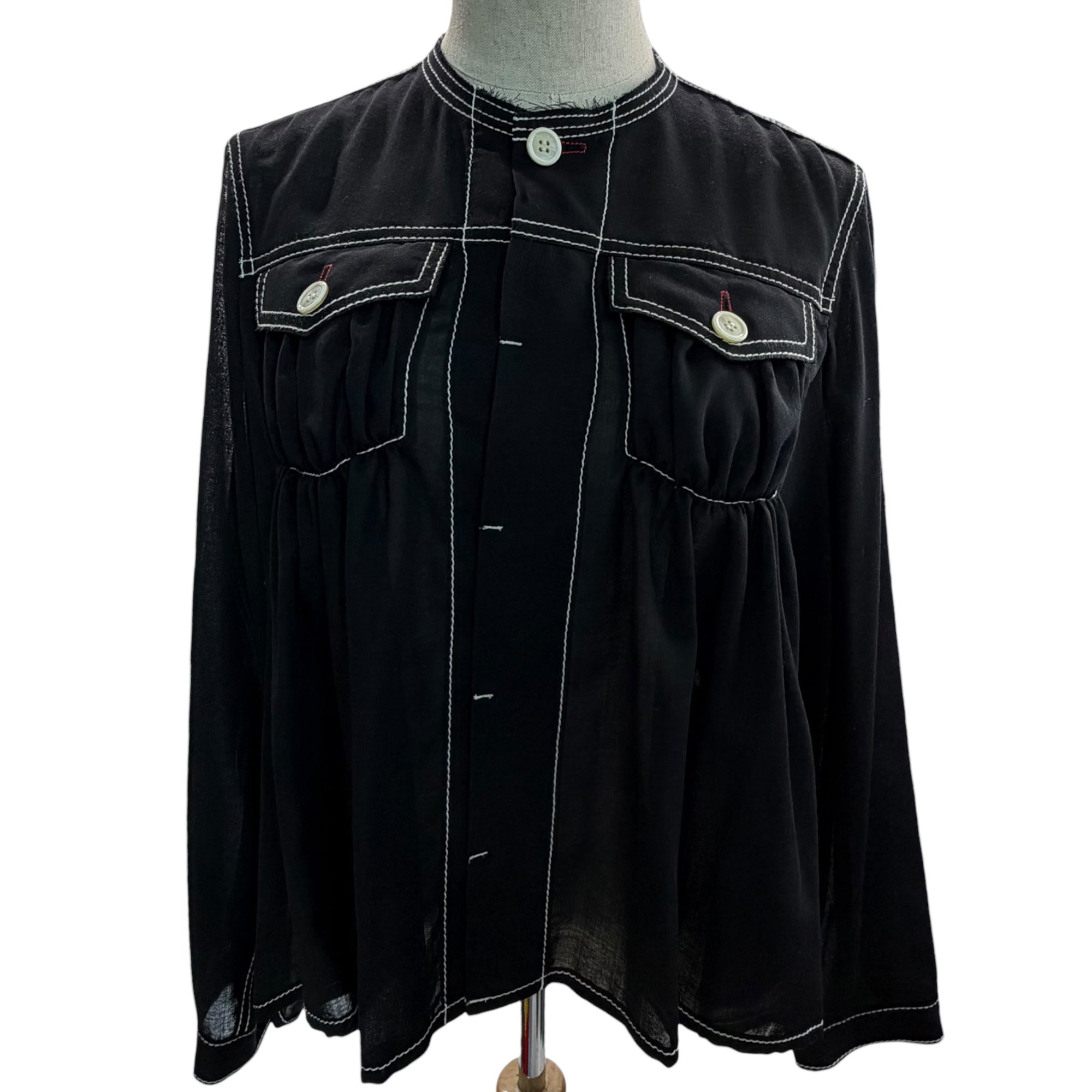 tricot COMME des GARCONS(トリココムデギャルソン) 13SS Wool Nylon White Stitch Button Blouse ウール ナイロン ホワイトステッチ ボタン ブラウス TK-J007 M ブラック×ホワイト AD2012