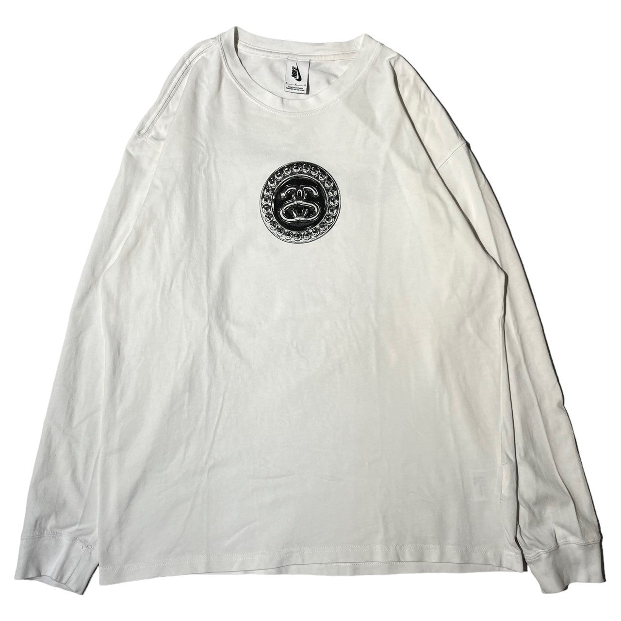 NIKE ×STUSSY(ナイキ×ステューシー) Collaboration double-sided logo long sleeve T-shirt コラボ 両面ロゴ 長袖 Tシャツ HO200407NIV M ホワイト×ブラック