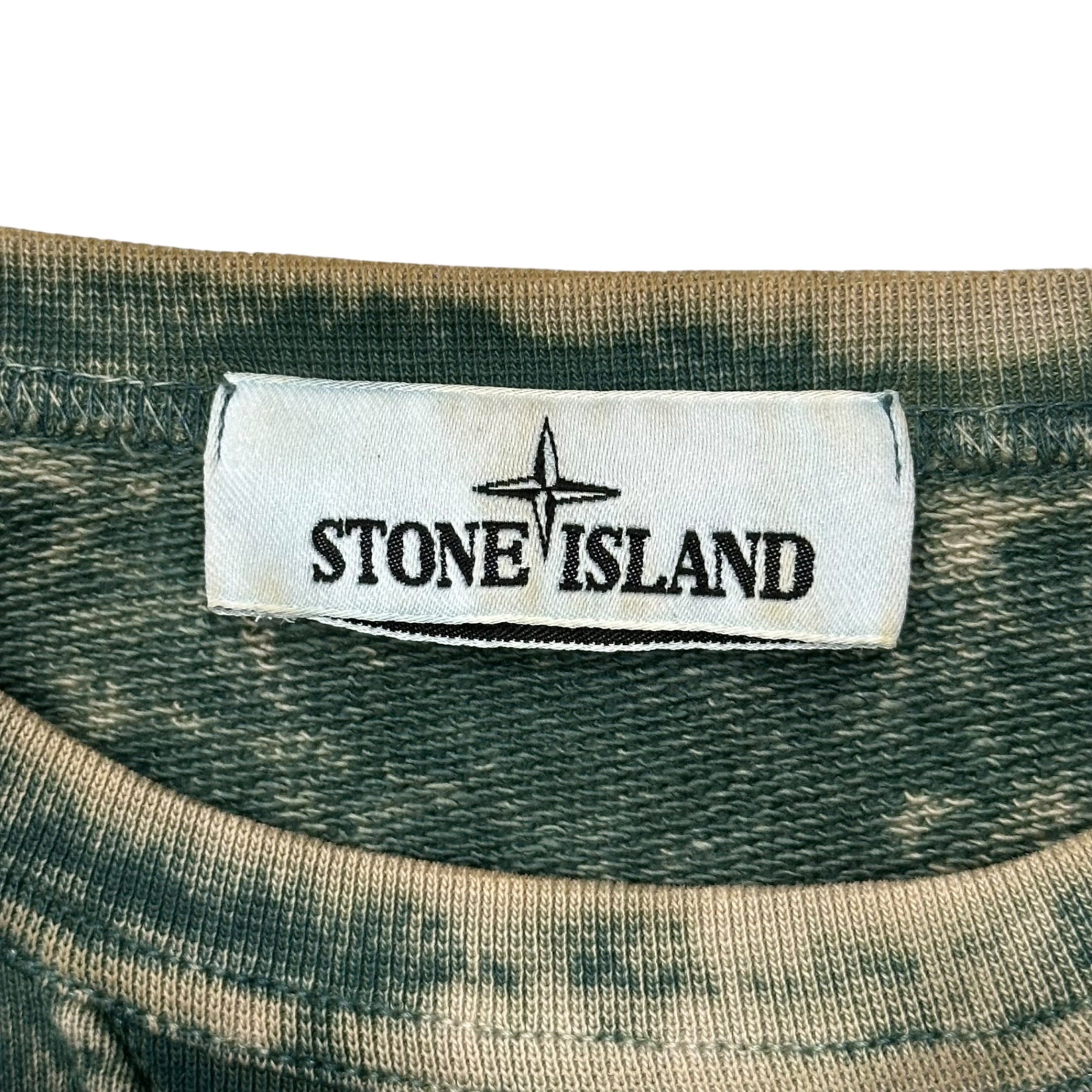STONE ISLAND(ストーンアイランド) 2022SS Off-Dye Treatment Crewneck Sweatshirt コットンフリース オフダイ OVD トリートメント クルーネック スウェット 761561538 M グリーン×ベージュ タイダイ