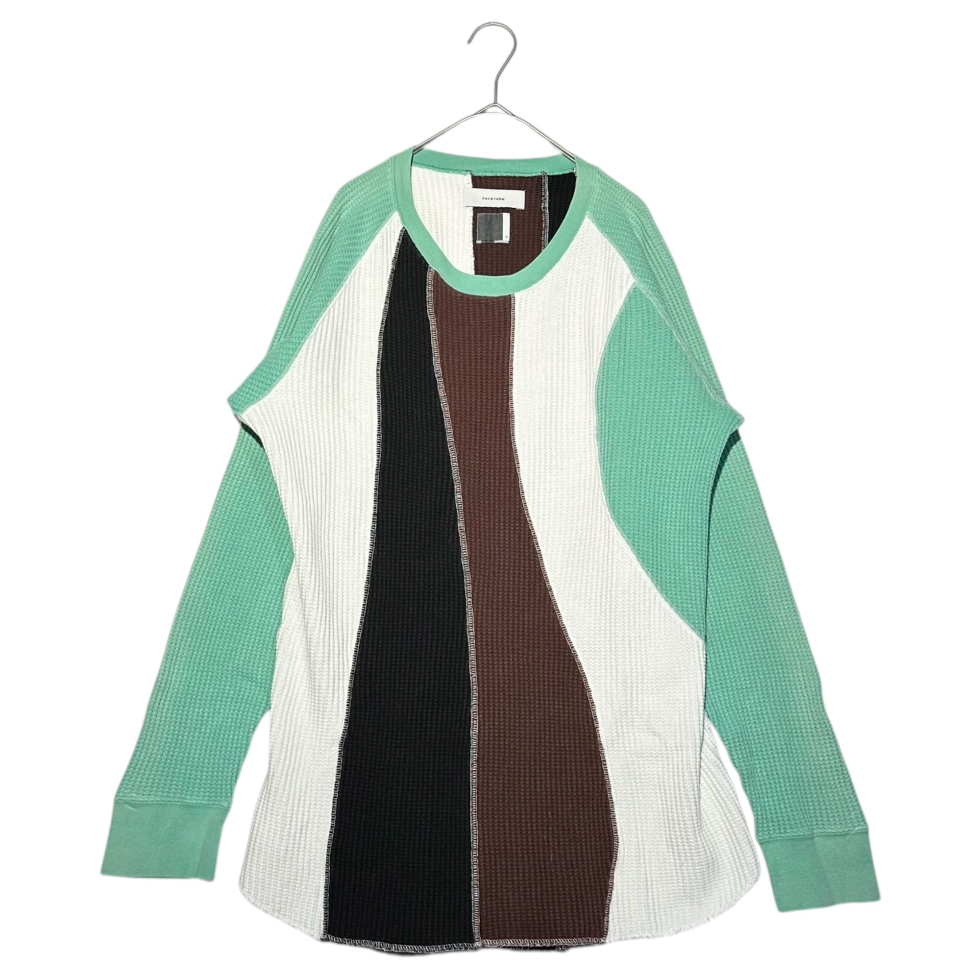 FACETASM(ファセッタズム) Crazy Pattern Waffle Long-Sleeve Knit Top クレイジーパターン ワッフル 長袖 カットソー BQ-TEE-U04 4(XL程度) ホワイト×ブラック×ブラウン×グリーン